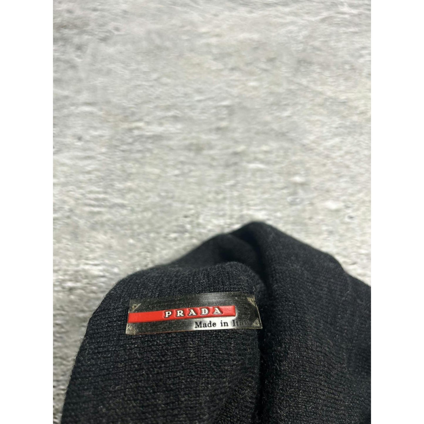Prada beanie vintage black red tab gorpcore Lana wool hat