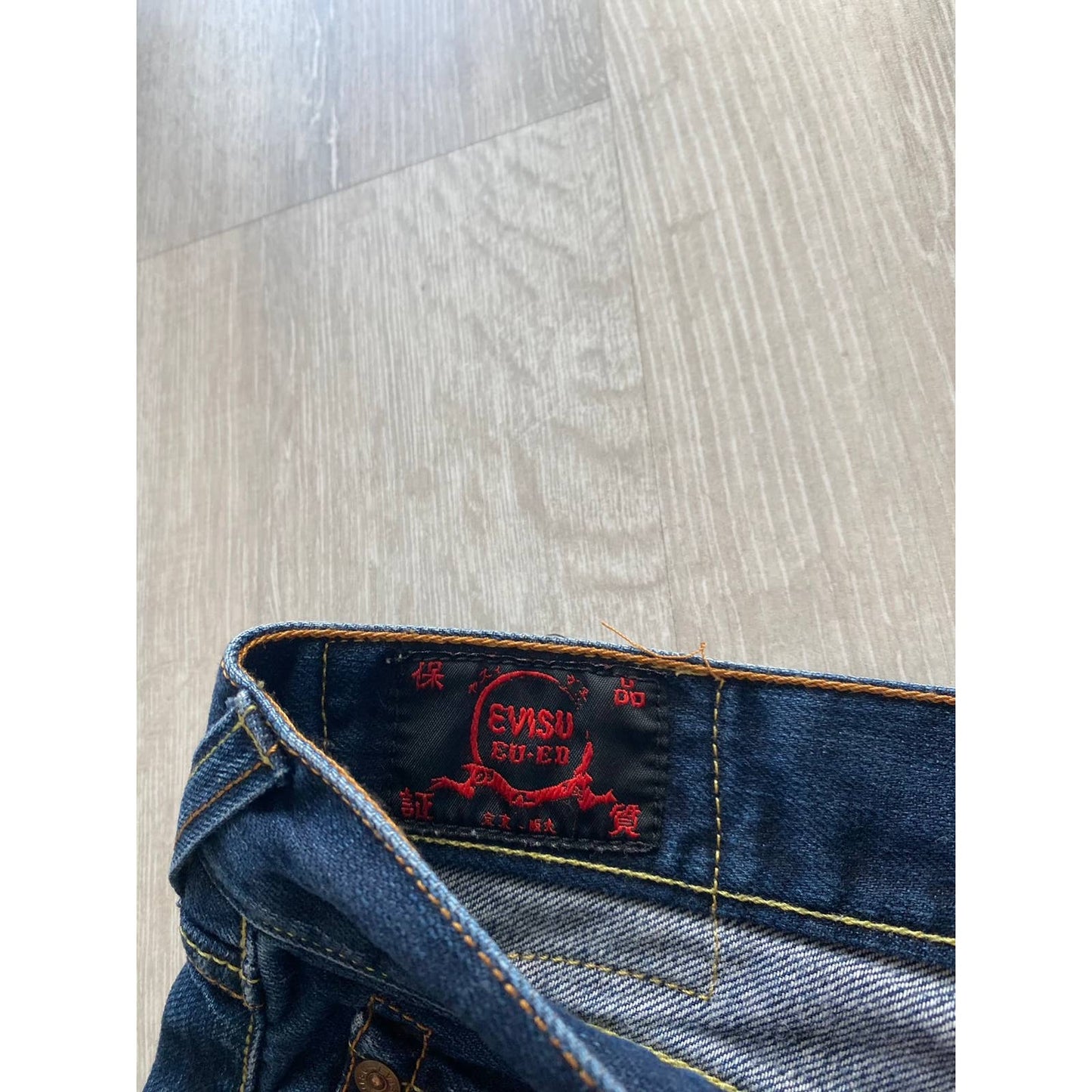 Evisu EU ED vintage navy jeans silver reflective jeans seagull