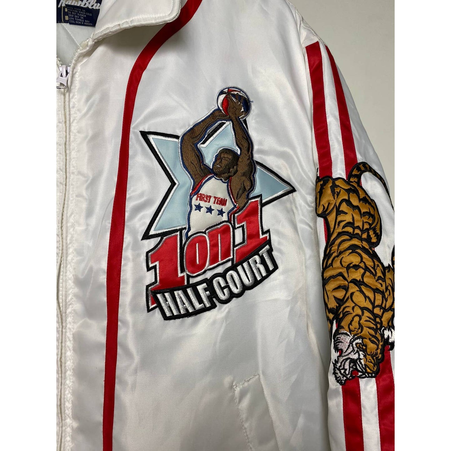 Raw Blue vintage white bomber jacket basket 1on1 half court