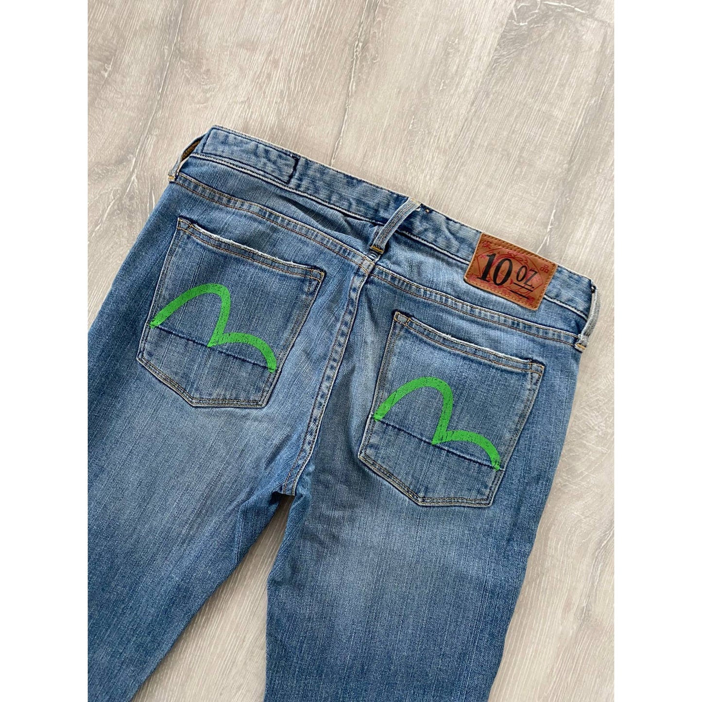 Evisu Japan vintage navy jeans green seagulls
