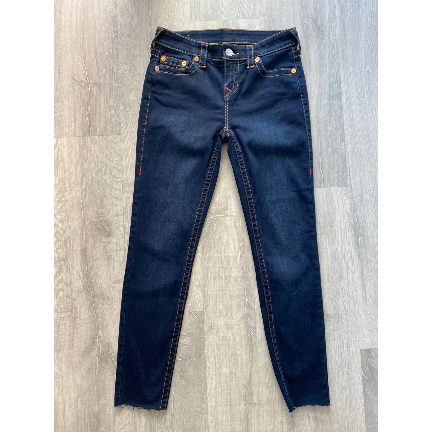 True Religion vintage navy jeans orange stitching