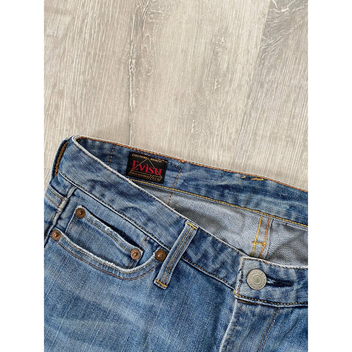 Evisu Japan vintage navy jeans green seagulls