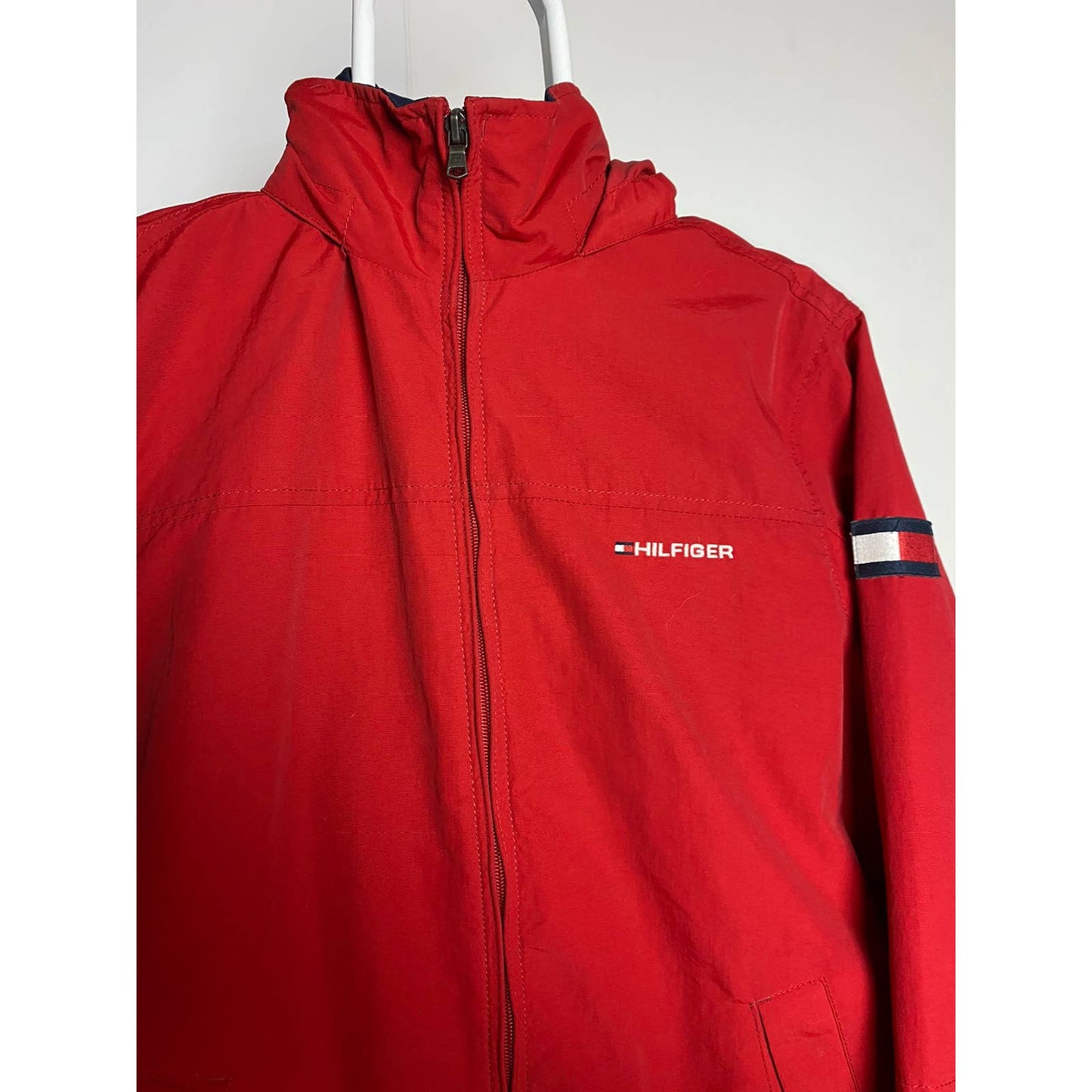 Tommy Hilfiger red windbreaker jacket small logo flag