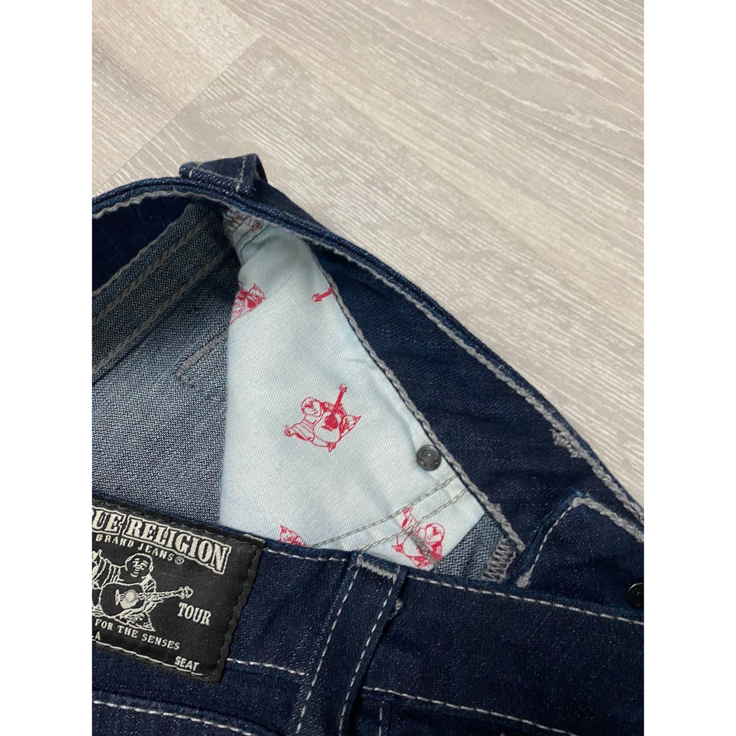 True Religion vintage navy jeans gem stones logo Y2K