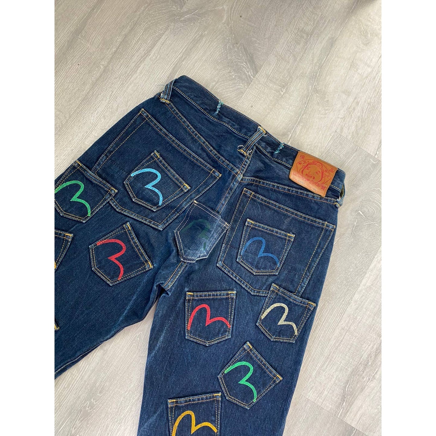 Evisu multipocket jeans multicolor vintage selvedge denim
