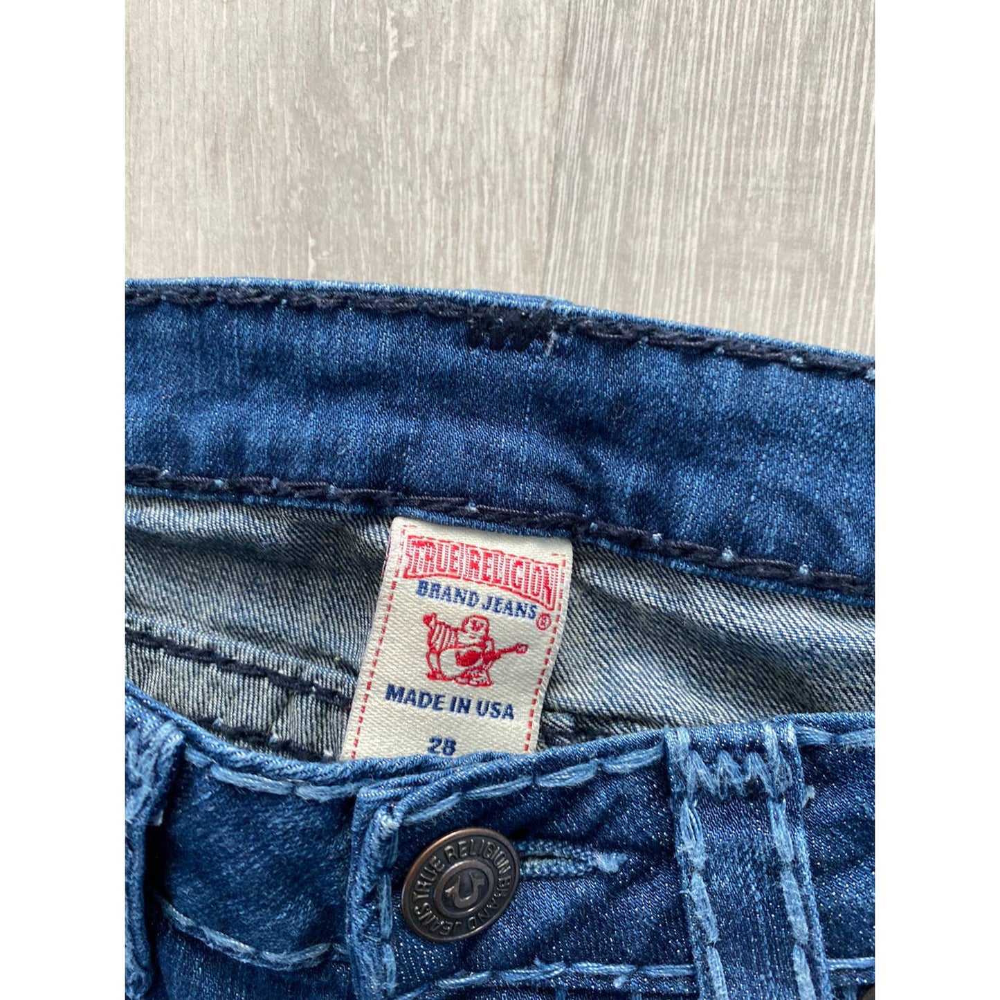 True Religion vintage blue jeans white thick stitching Y2K