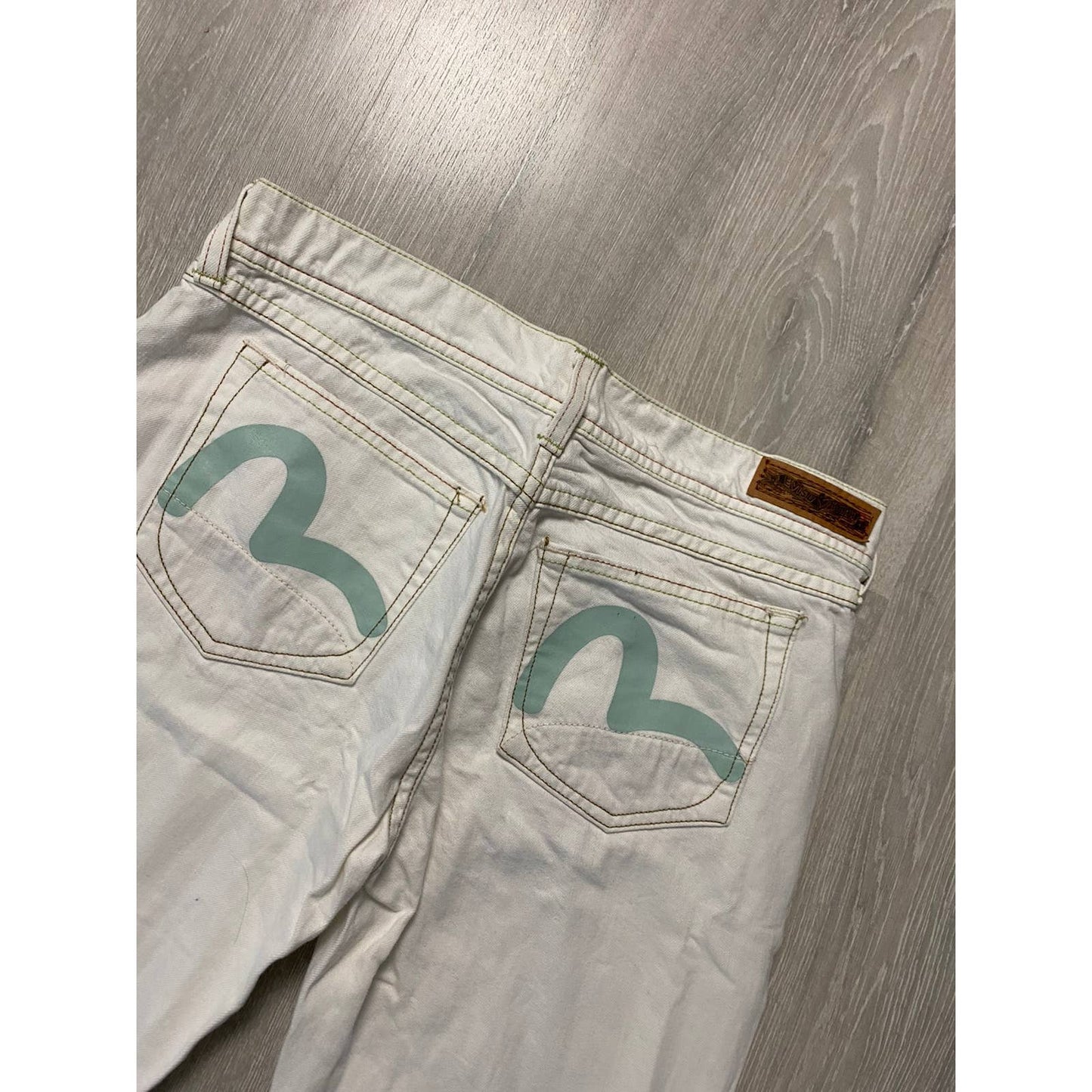 Evisu x Puma vintage white jeans blue seagulls Japan