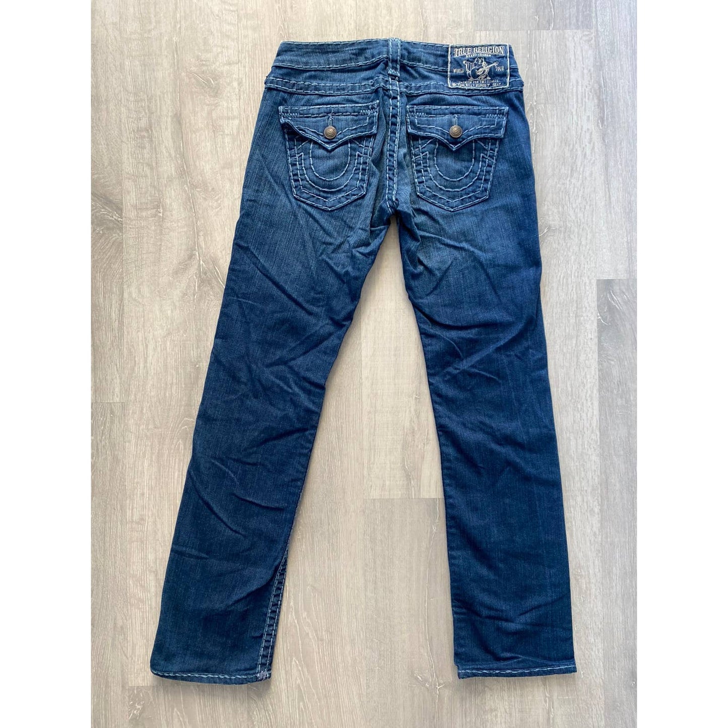True Religion vintage blue jeans white thick stitching Y2K