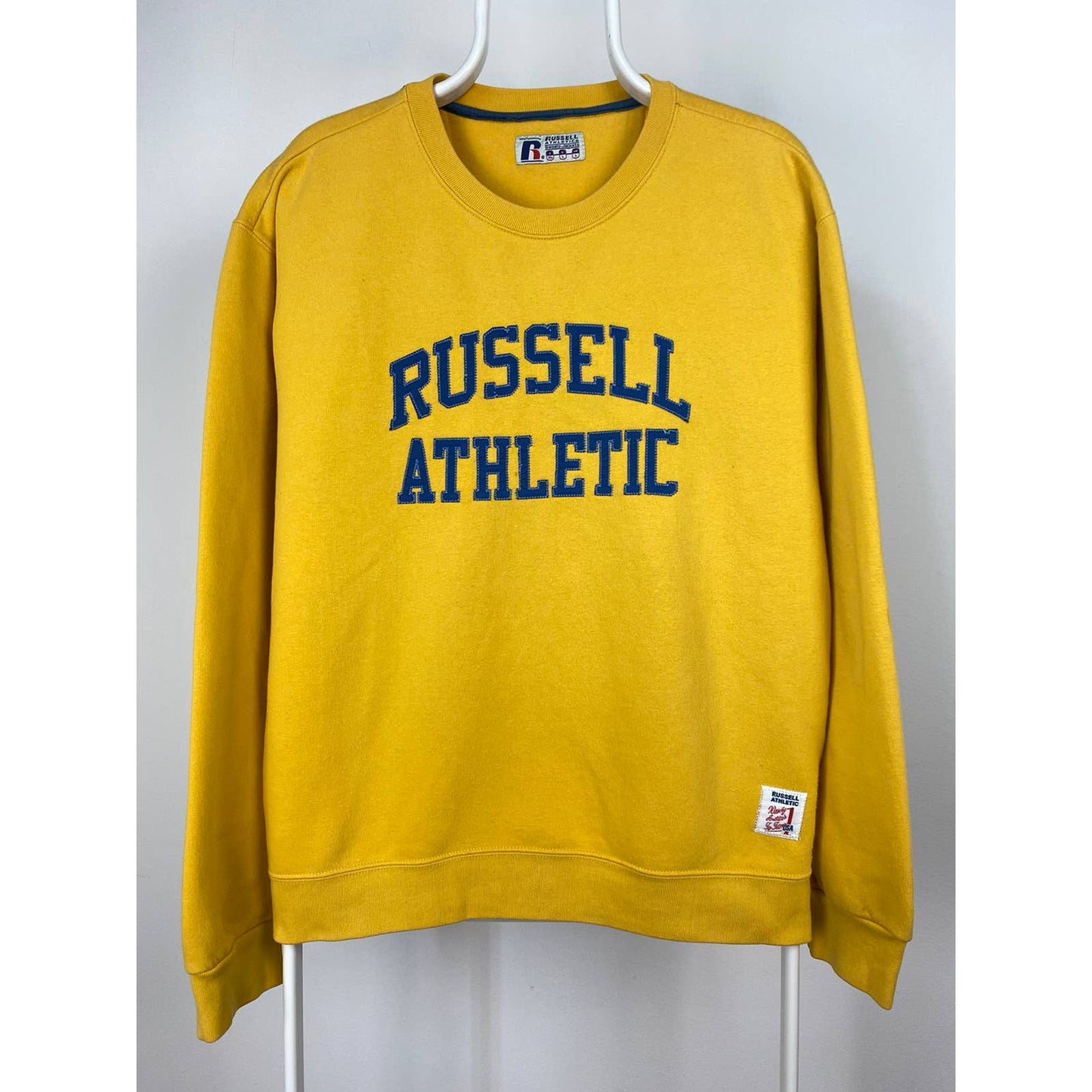 Russell Athletic vintage yellow sweatshirt big logo spellout