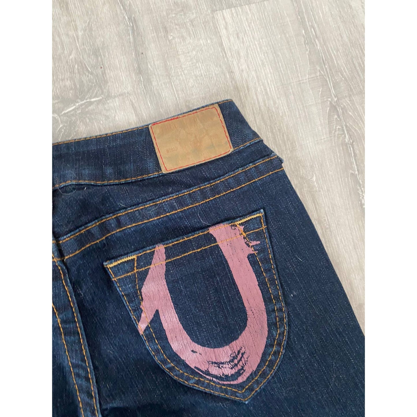 True Religion vintage navy jeans big painted logo Y2K