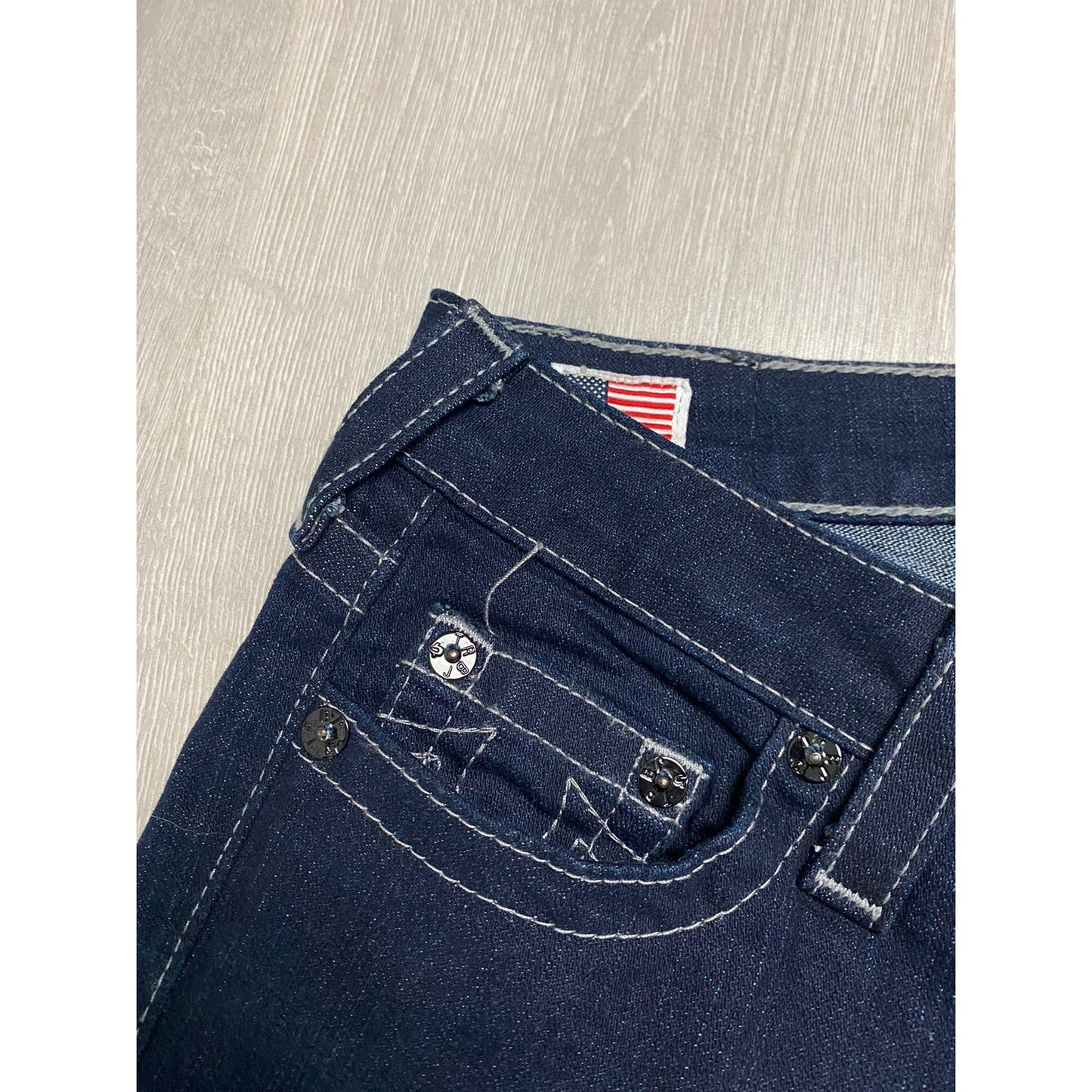 True Religion vintage navy jeans gem stones logo Y2K