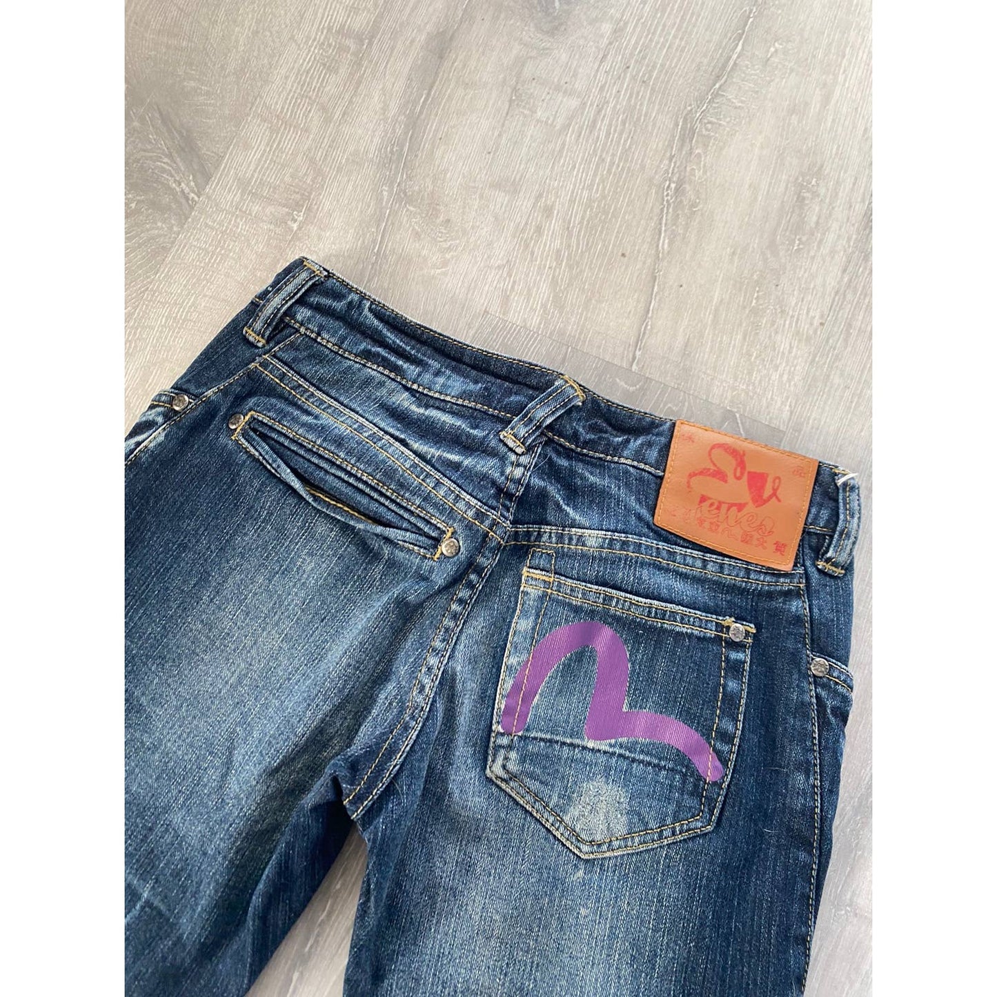 Evisu Japan vintage blue jeans Purple seagull capri