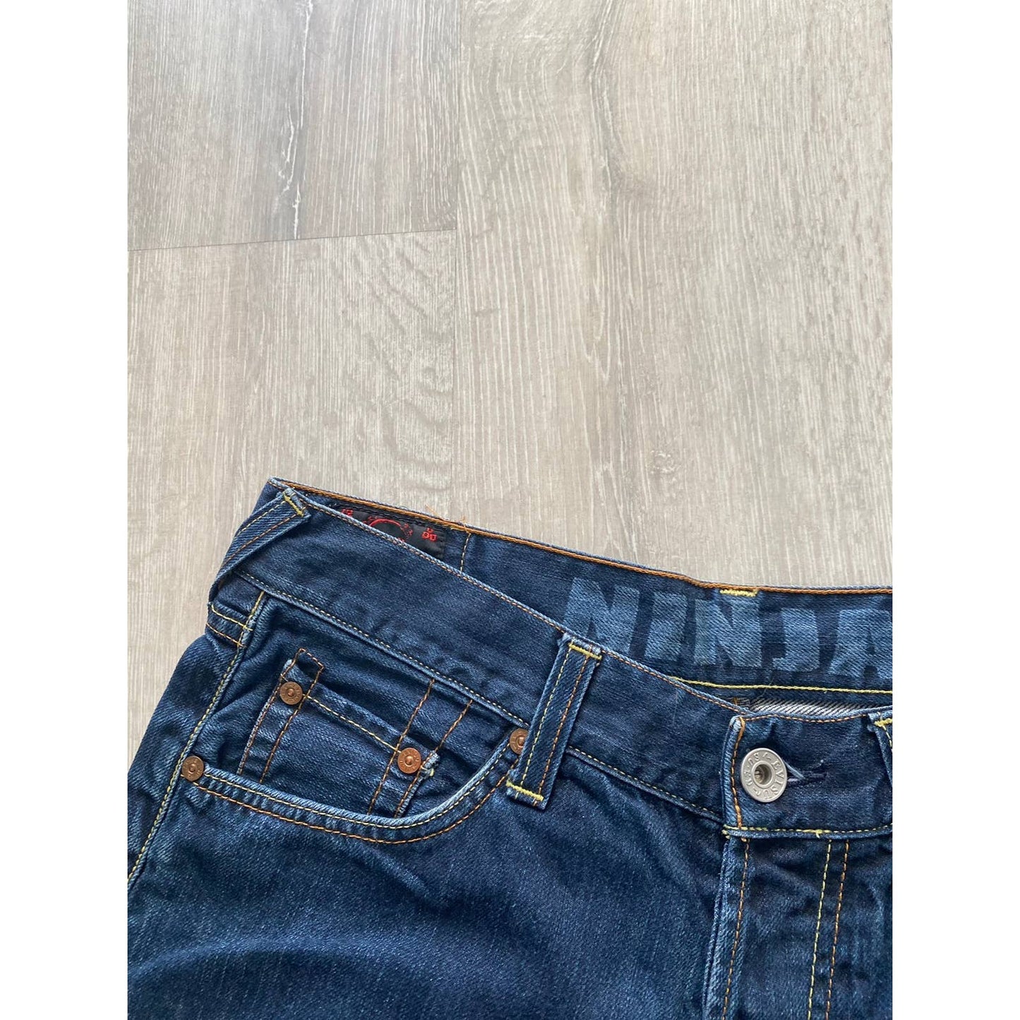 Evisu EU ED vintage navy jeans silver reflective jeans seagull