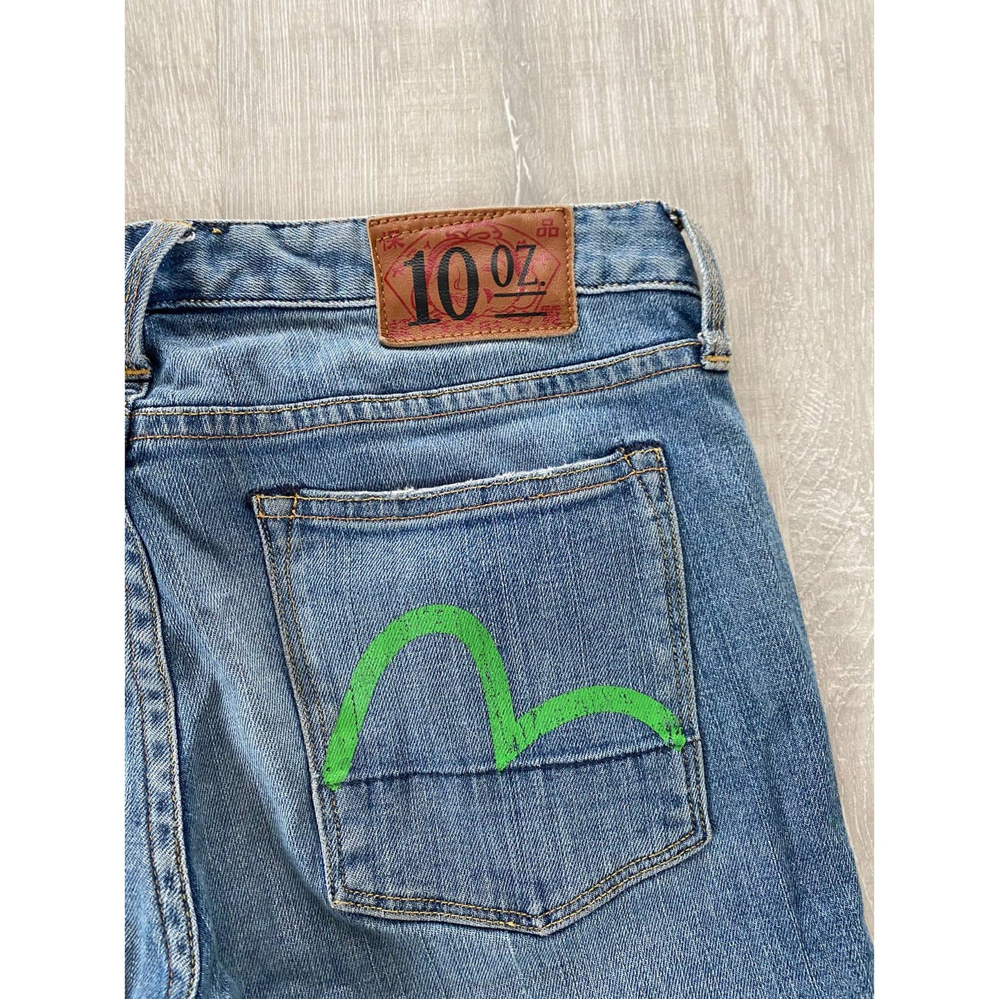 Evisu Japan vintage navy jeans green seagulls
