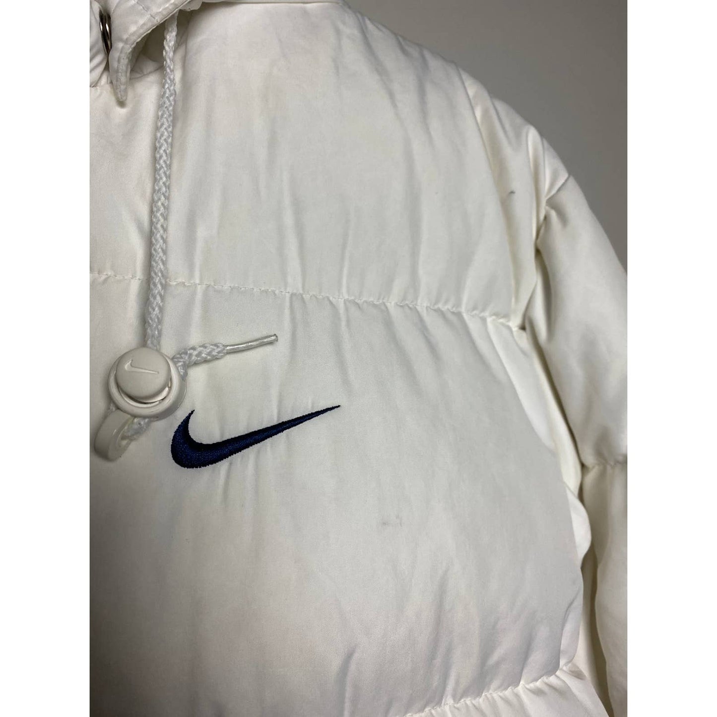 Nike vintage puffer jacket big logo white neon yellow 90s