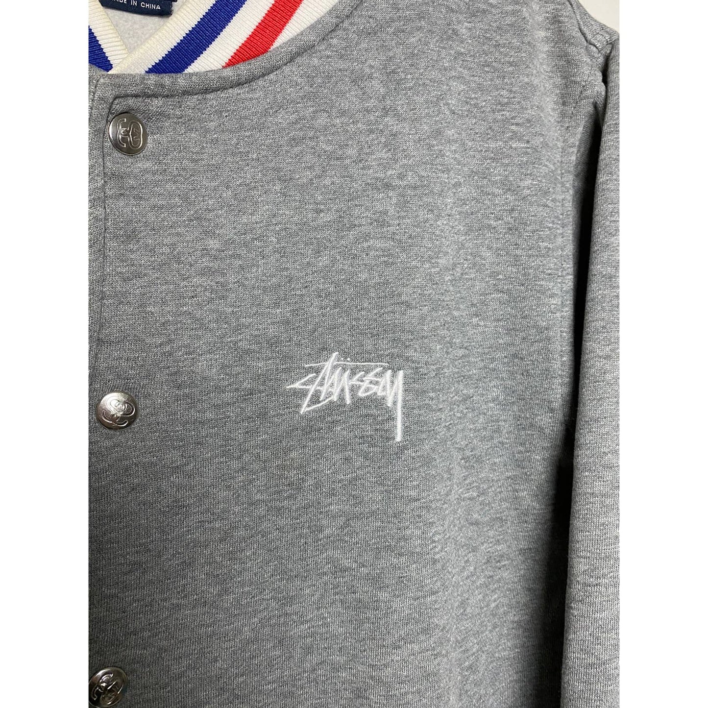 Stussy varsity jacket grey button up sweatshirt