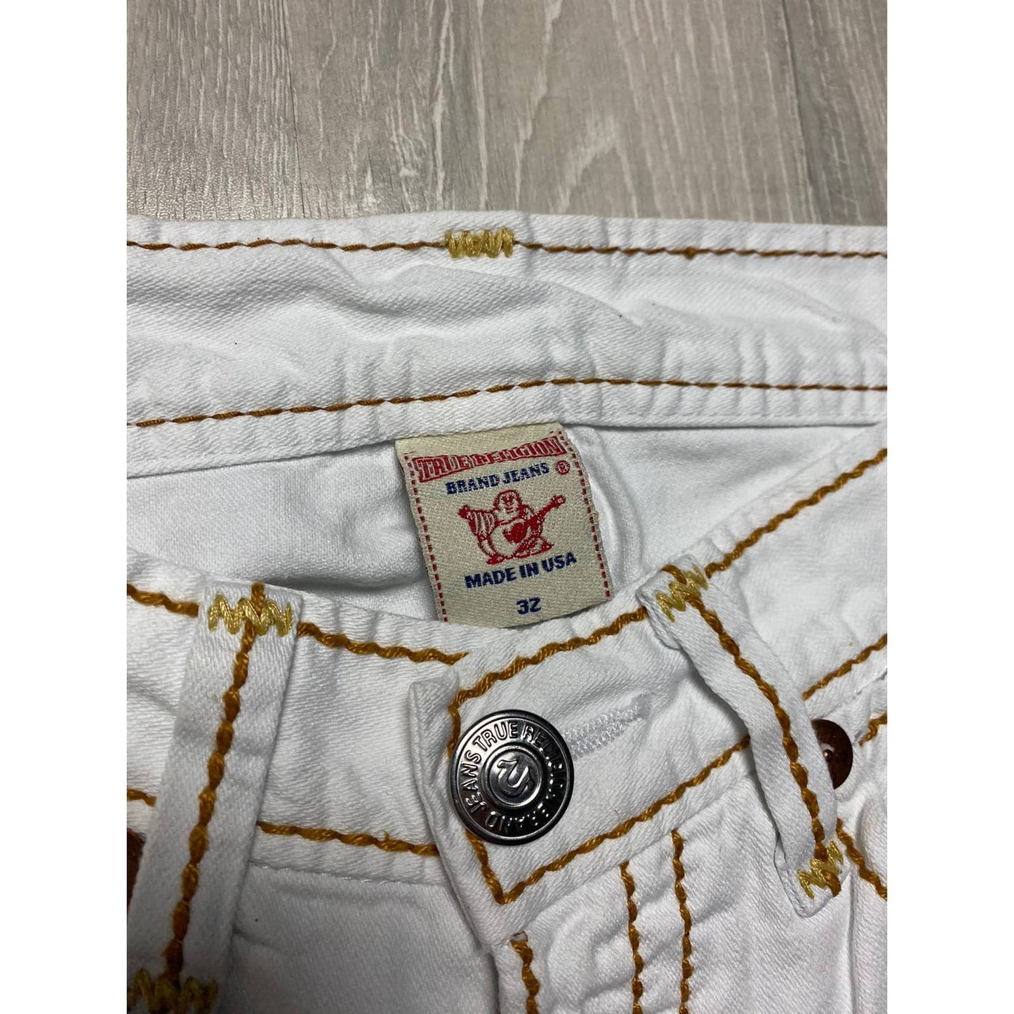 True Religion vintage white jeans Orange thick stitching Y2K