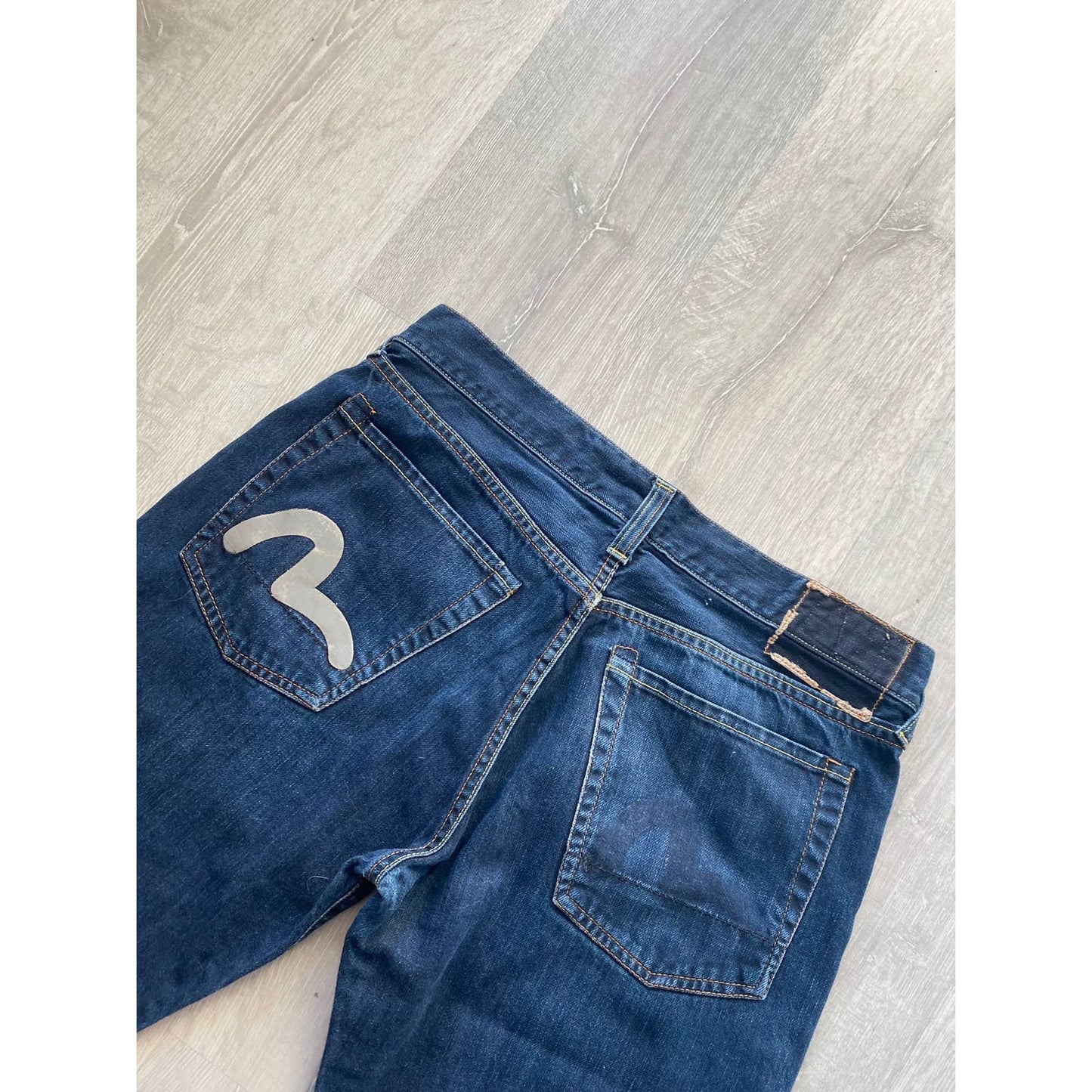 Evisu EU ED vintage navy jeans silver reflective jeans seagull