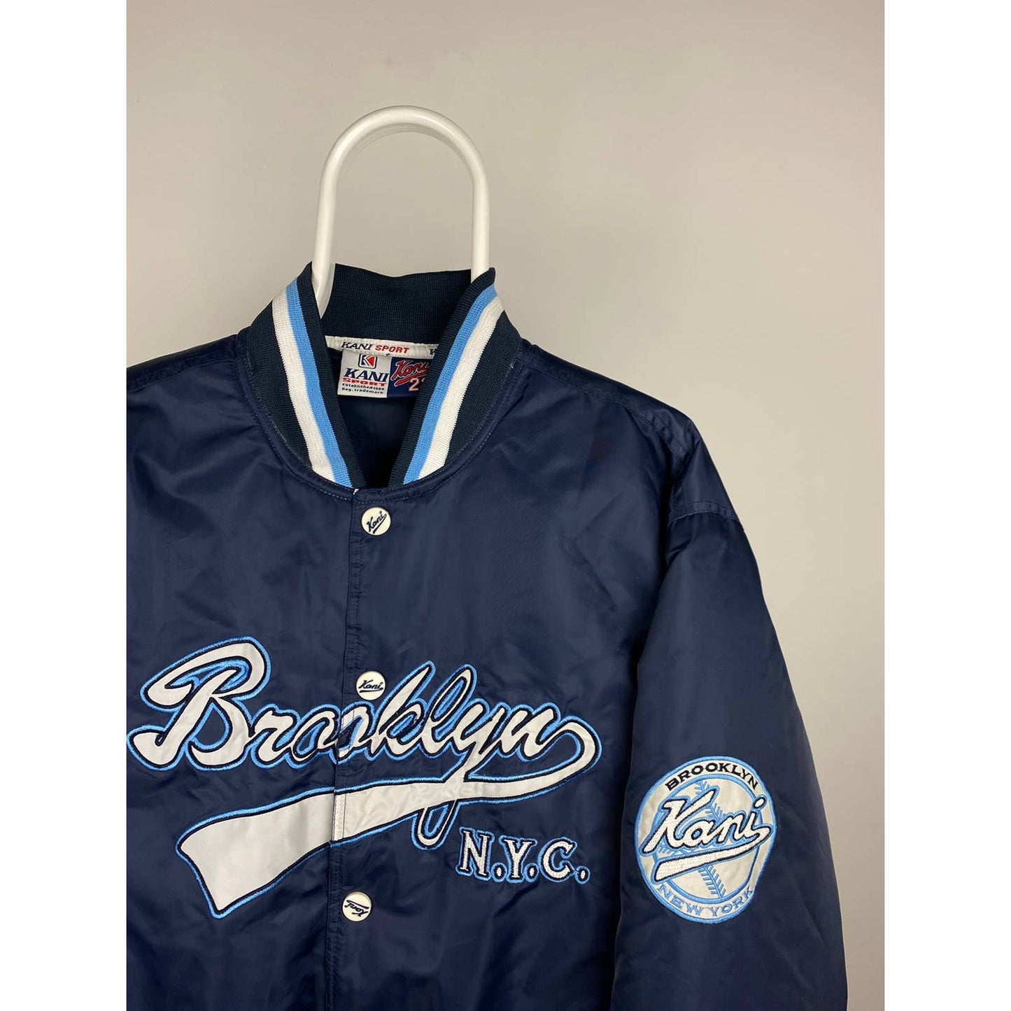 Karl Kani 23 Brooklyn vintage navy bomber jacket big logo