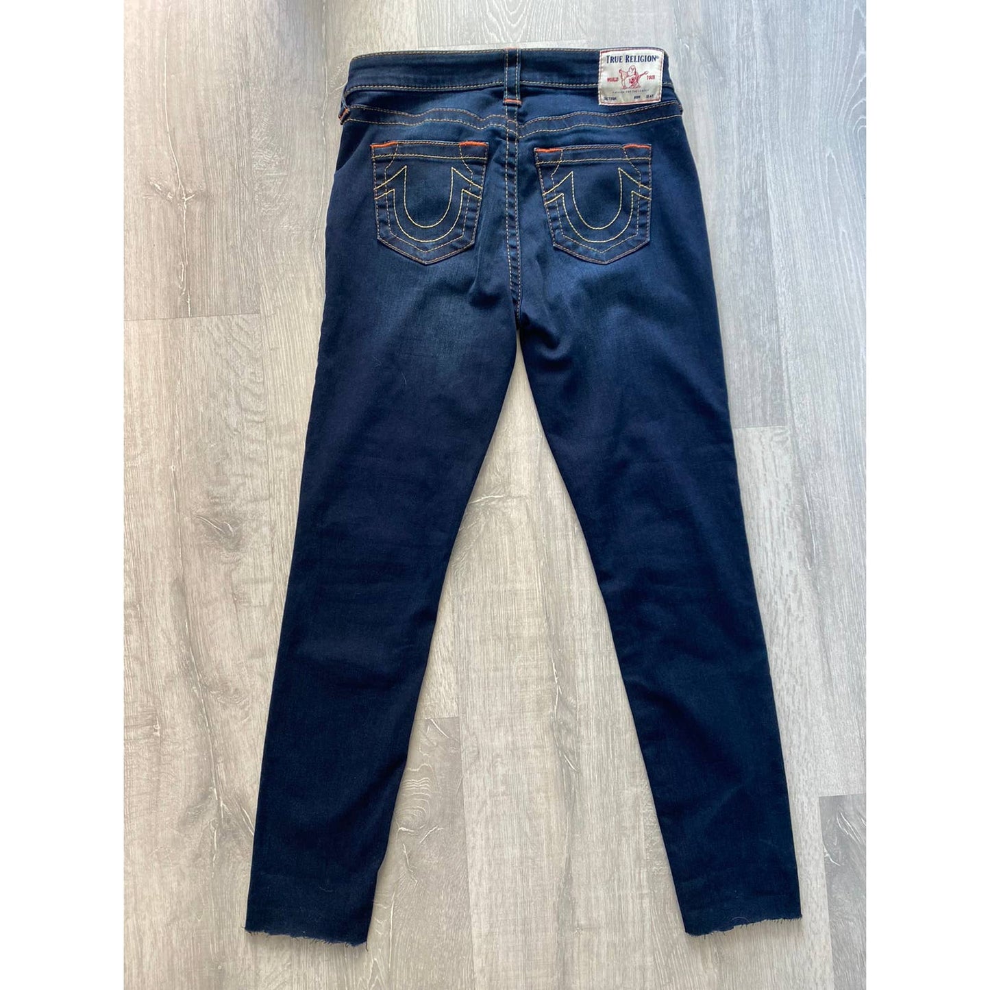 True Religion vintage navy jeans orange stitching