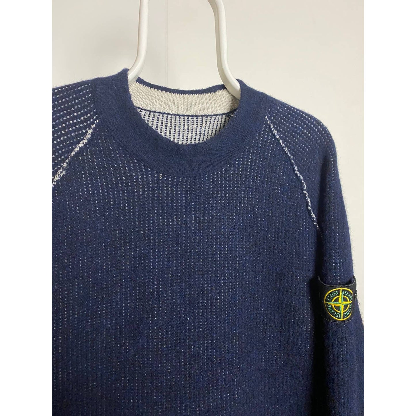 Stone Island reversible sweater grey navy with badge