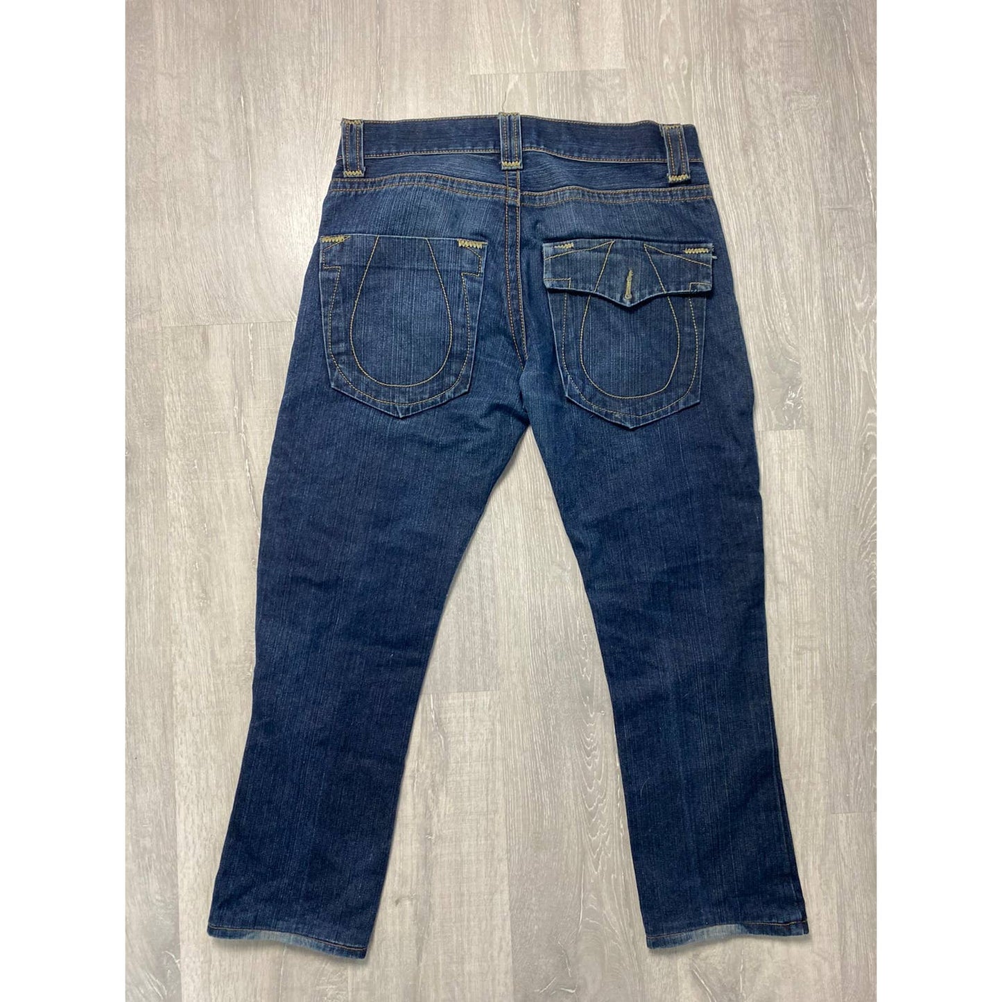 True Religion vintage navy jeans thick stitching big logo