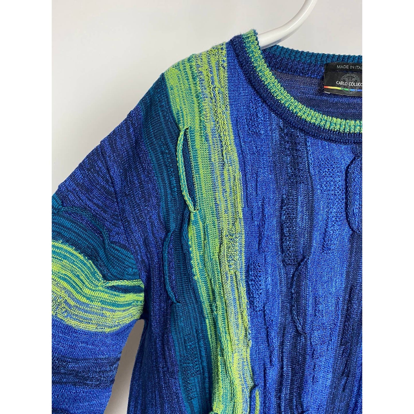 Carlo Colucci vintage blue sweater cable knit Coogi style