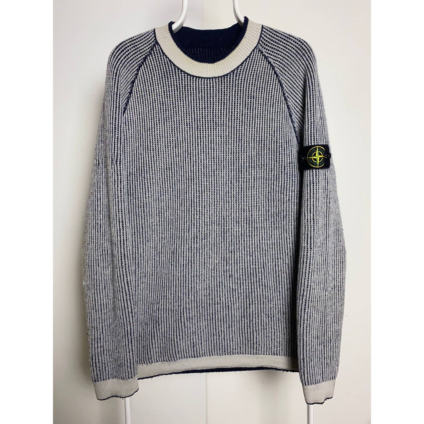 Stone Island reversible sweater grey navy with badge