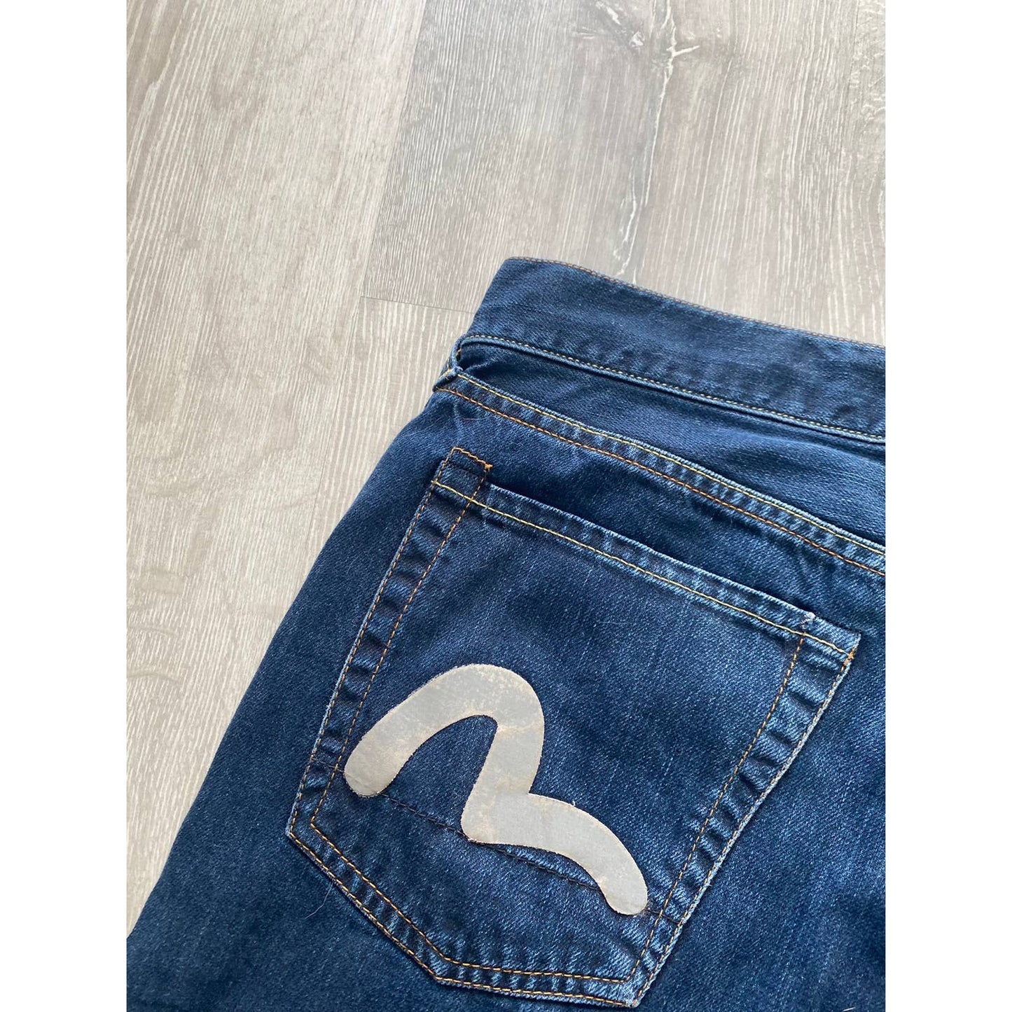 Evisu EU ED vintage navy jeans silver reflective jeans seagull