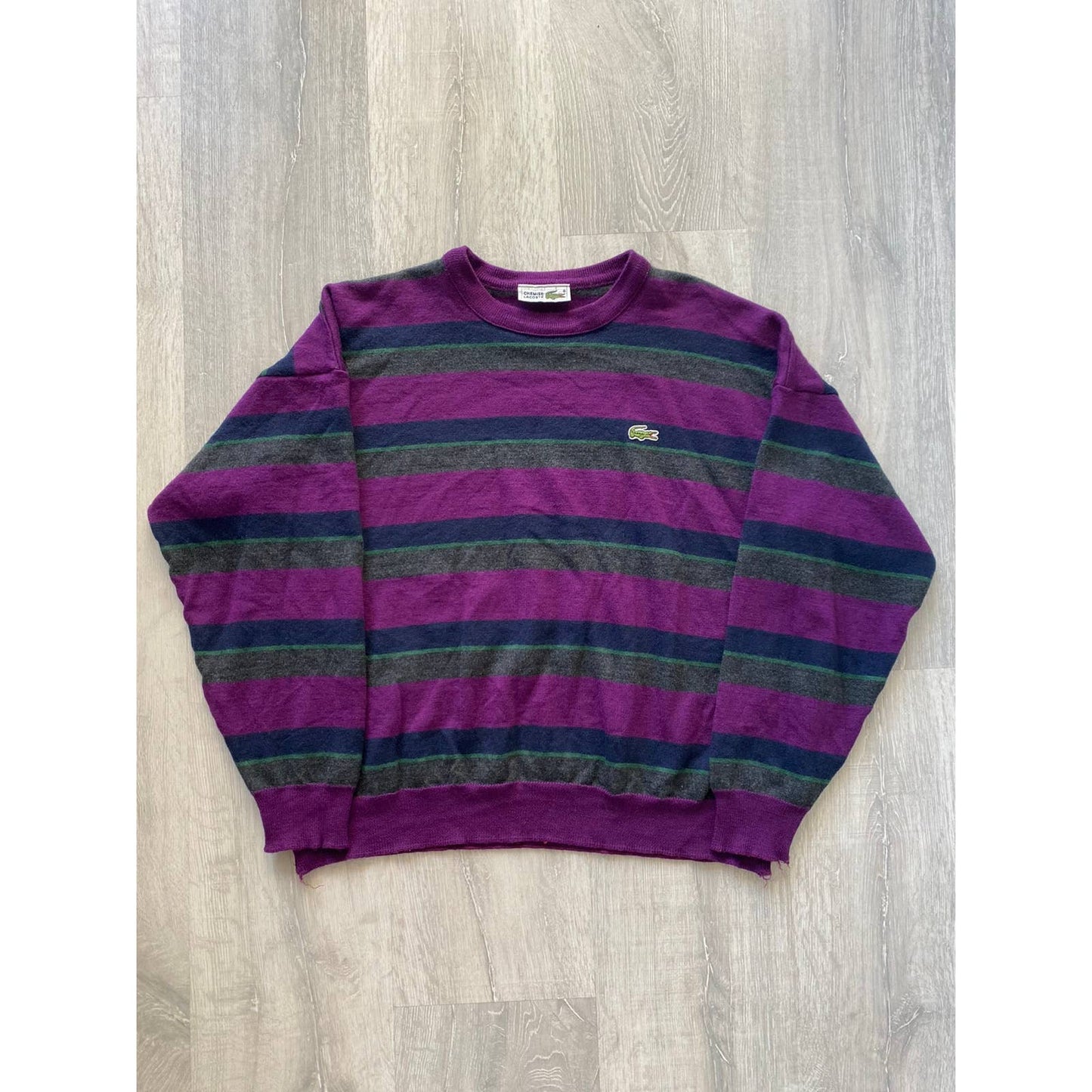 Lacoste vintage Purple striped sweater small logo