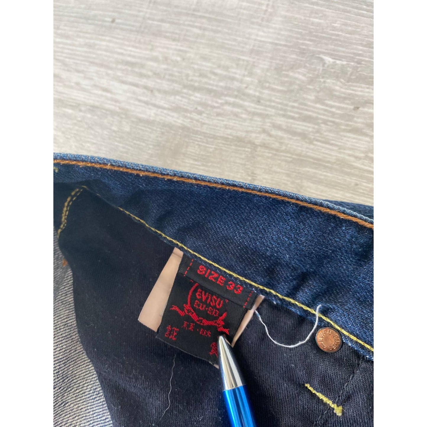 Evisu EU ED vintage navy jeans silver reflective jeans seagull