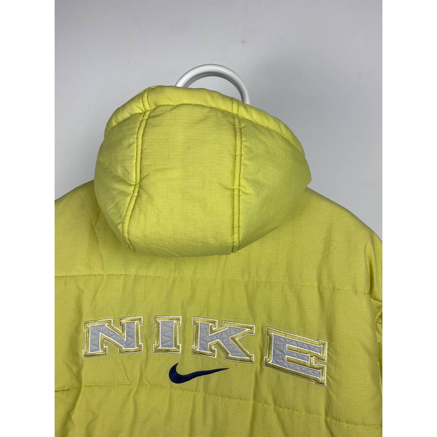 90s Nike vintage yellow puffer jacket spell out big logo