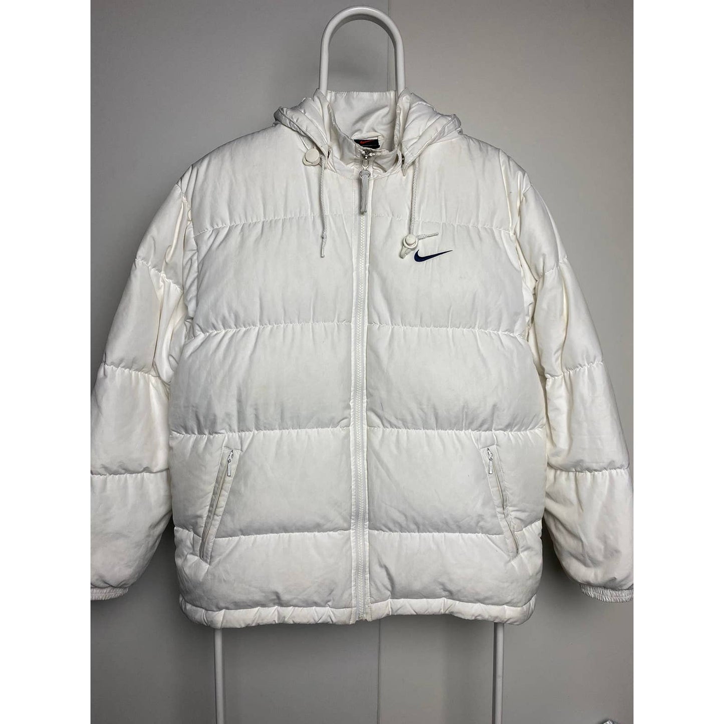Nike vintage puffer jacket big logo white neon yellow 90s