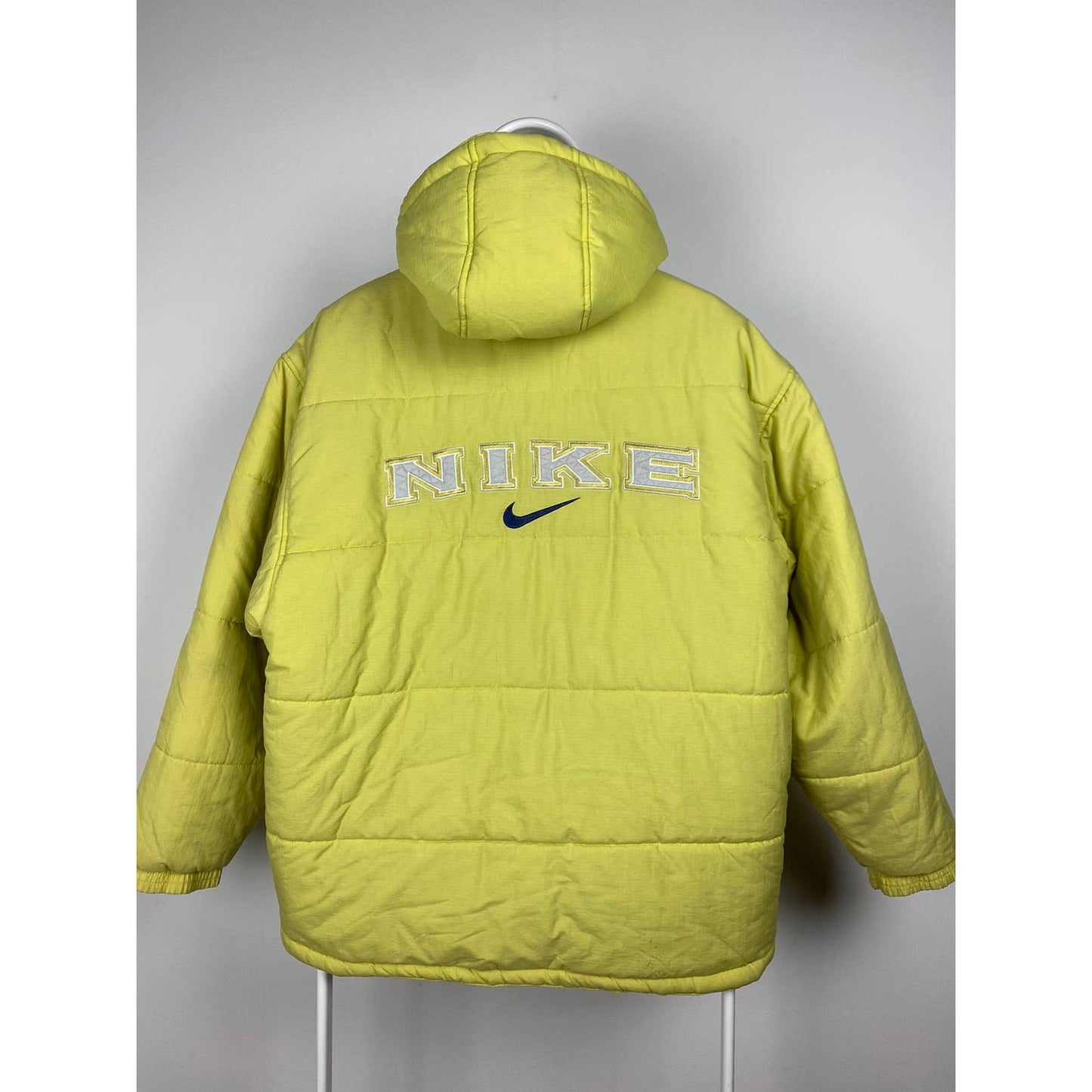 90s Nike vintage yellow puffer jacket spell out big logo