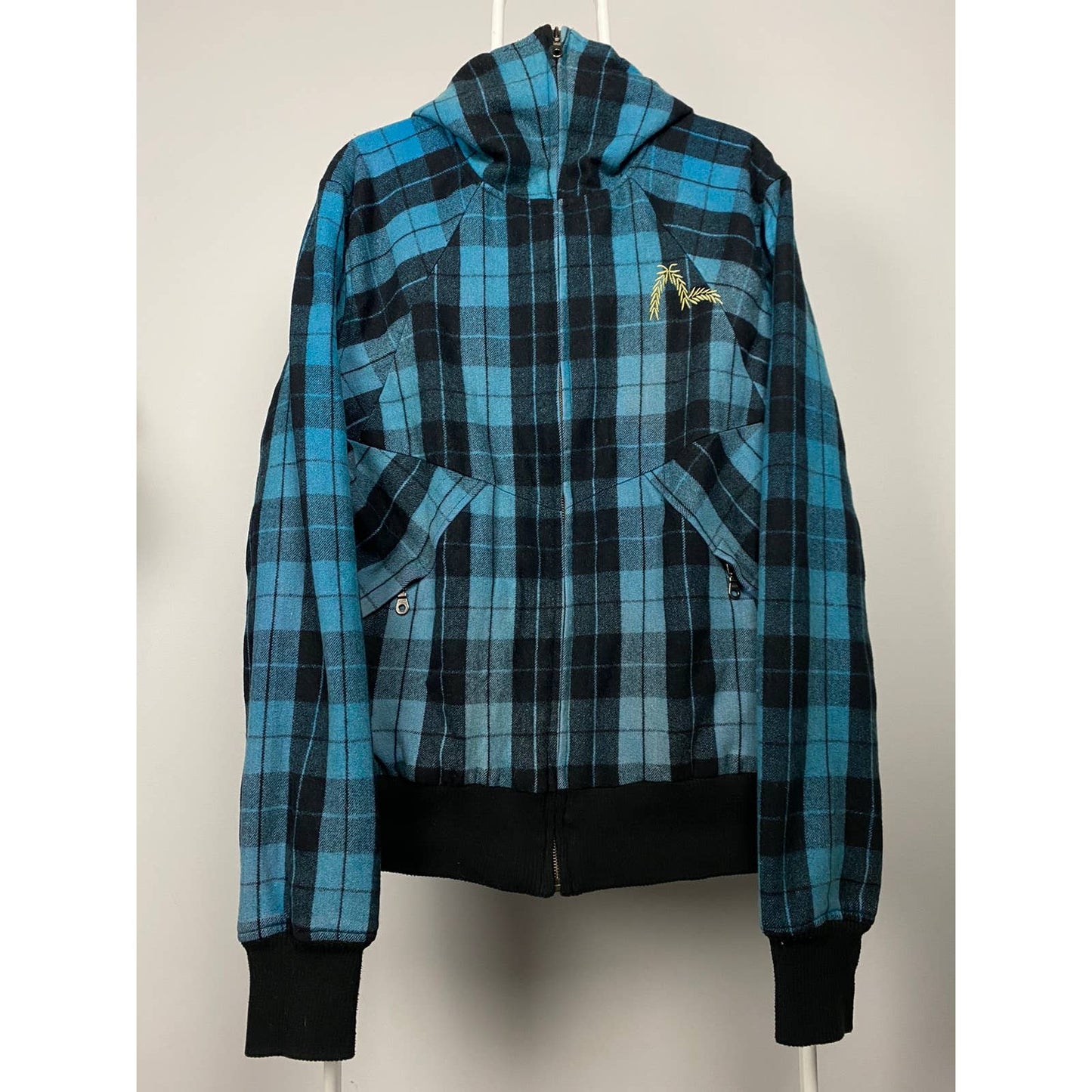 Evisu Japan vintage zip up wooden hooded jacket black blue