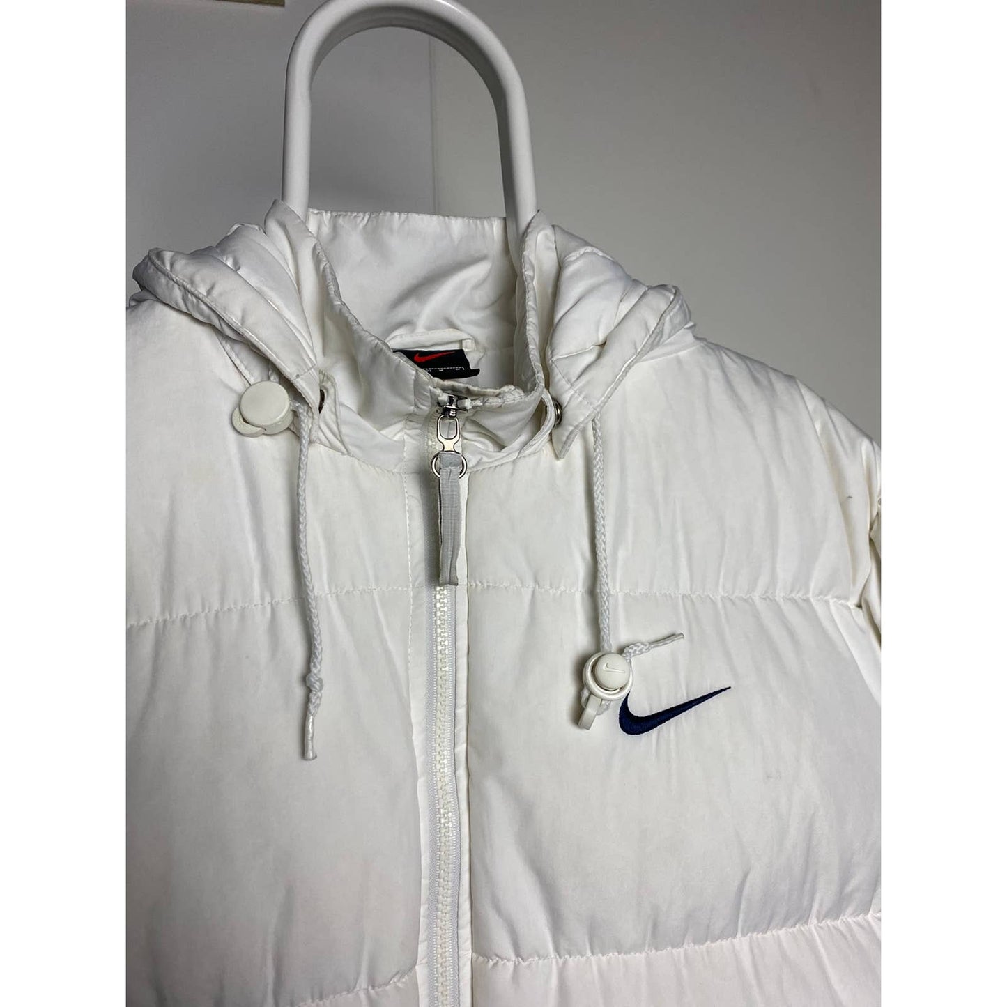 Nike vintage puffer jacket big logo white neon yellow 90s