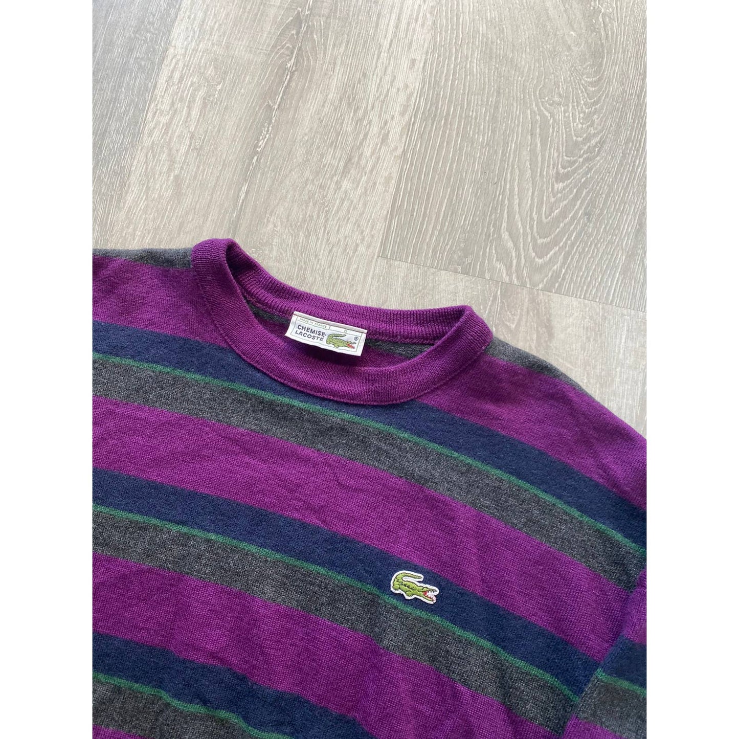 Lacoste vintage Purple striped sweater small logo