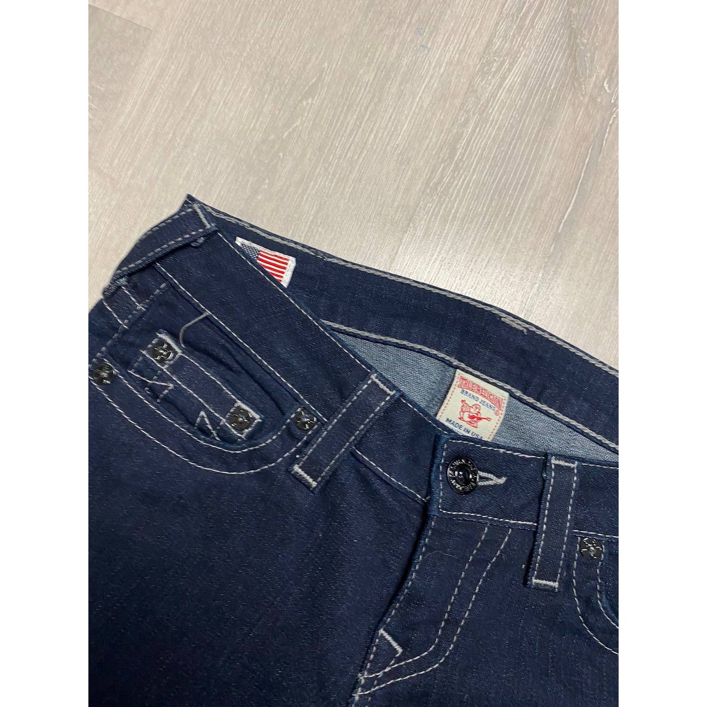 True Religion vintage navy jeans gem stones logo Y2K