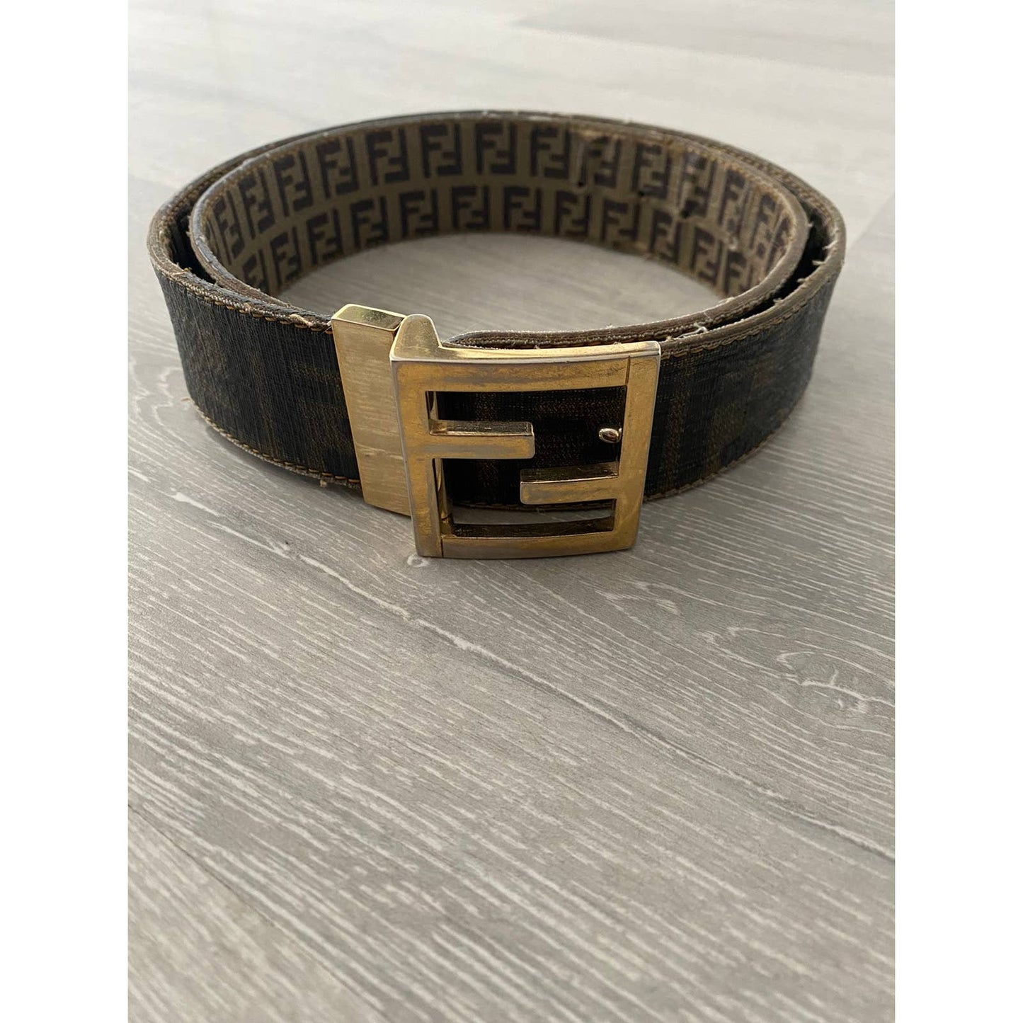 Fendi brown belt monogram vintage big buckle