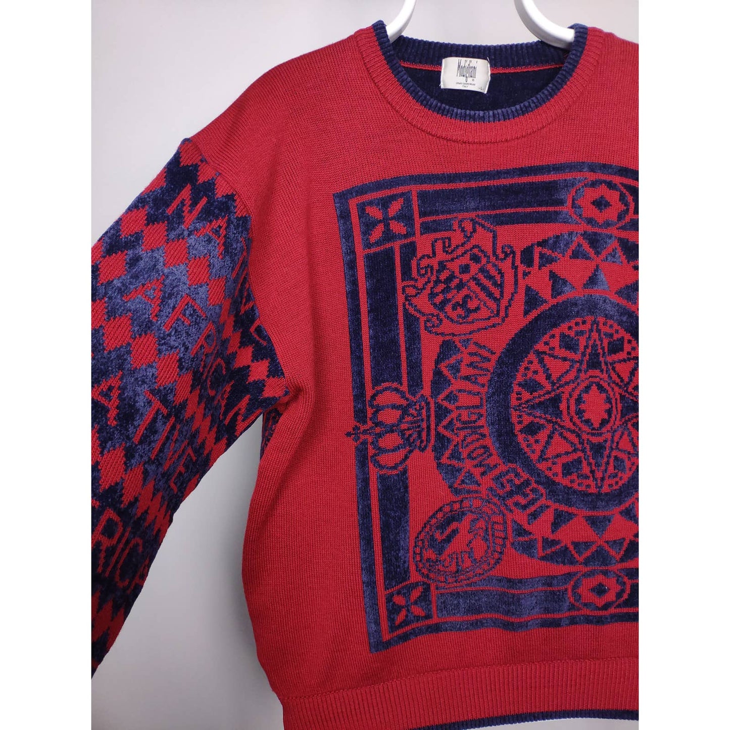 Modigliani Italian Designer sweater african red Coogi style