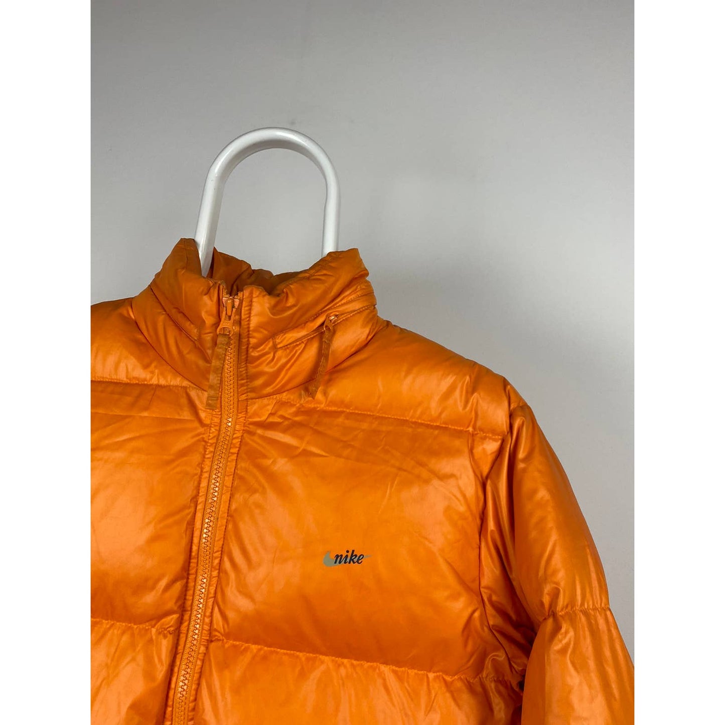 Nike vintage orange puffer jacket small swoosh 2000s
