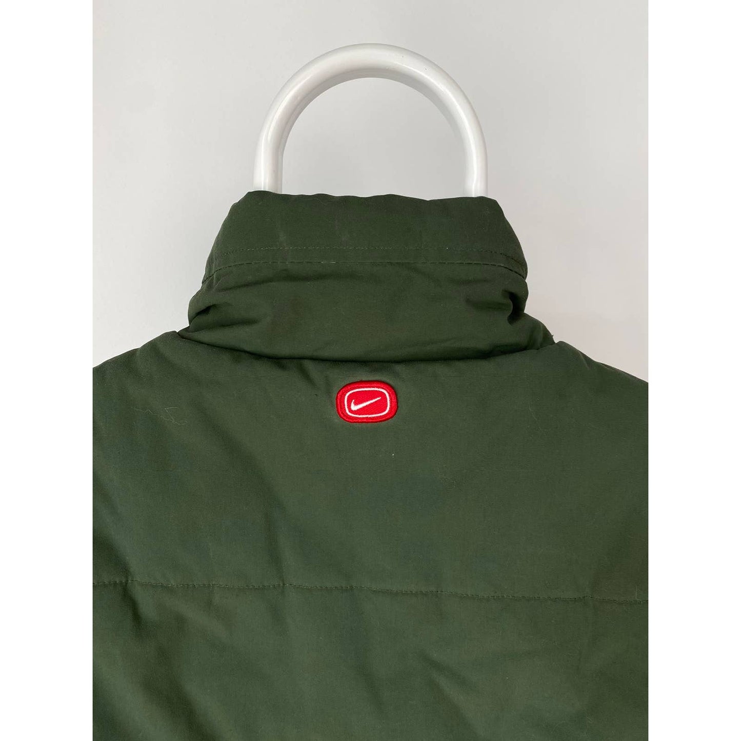 Nike vintage big spell out logo puffer vest green