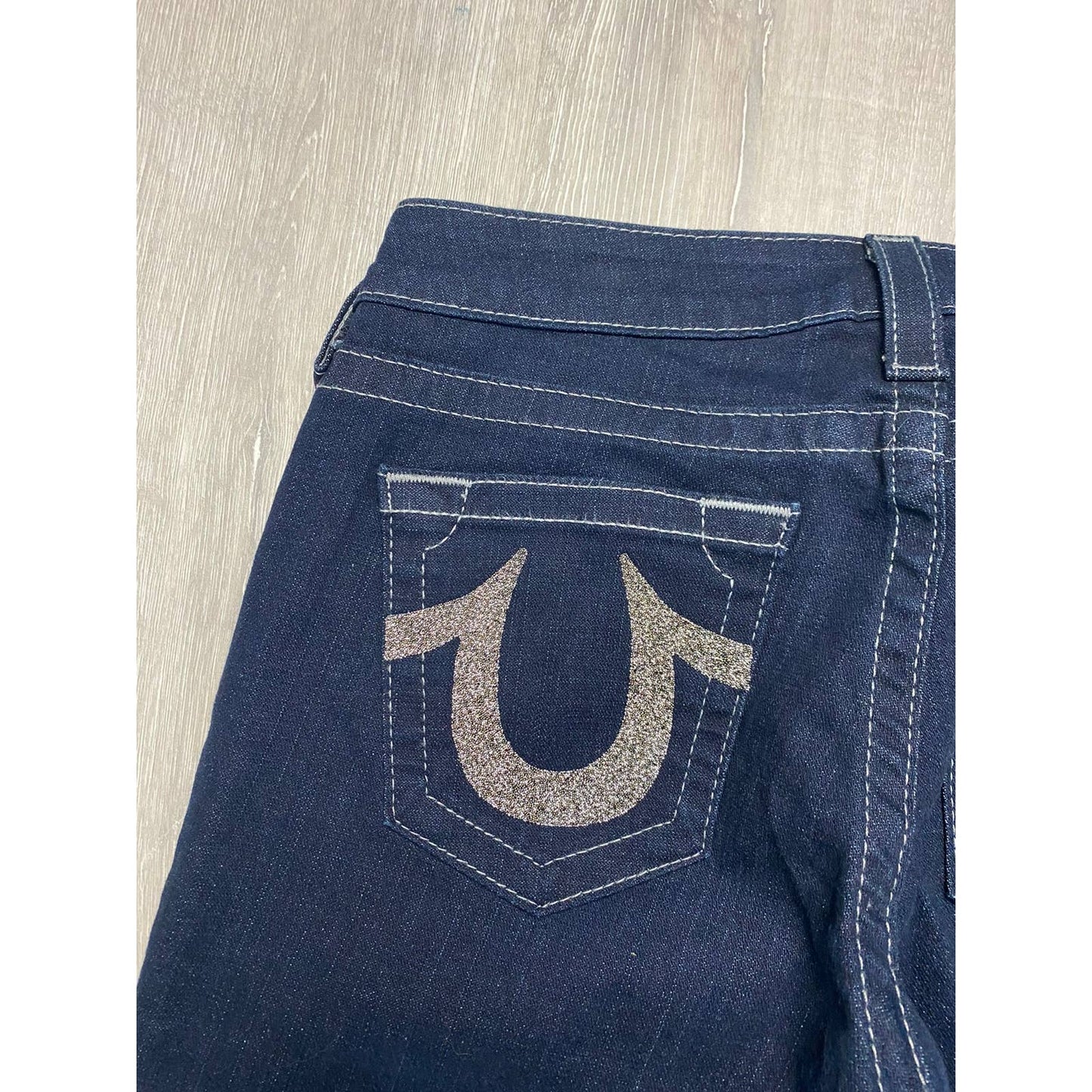 True Religion vintage navy jeans gem stones logo Y2K