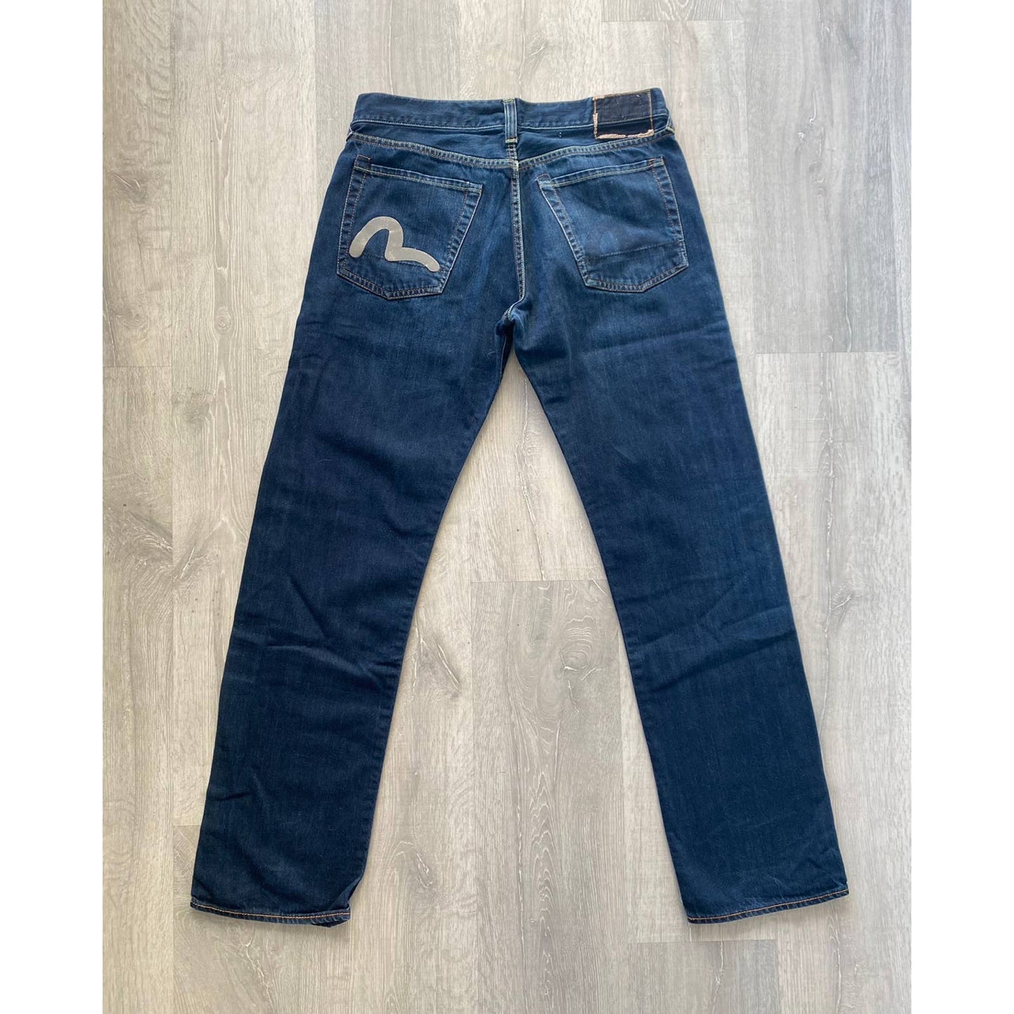 Evisu EU ED vintage navy jeans silver reflective jeans seagull