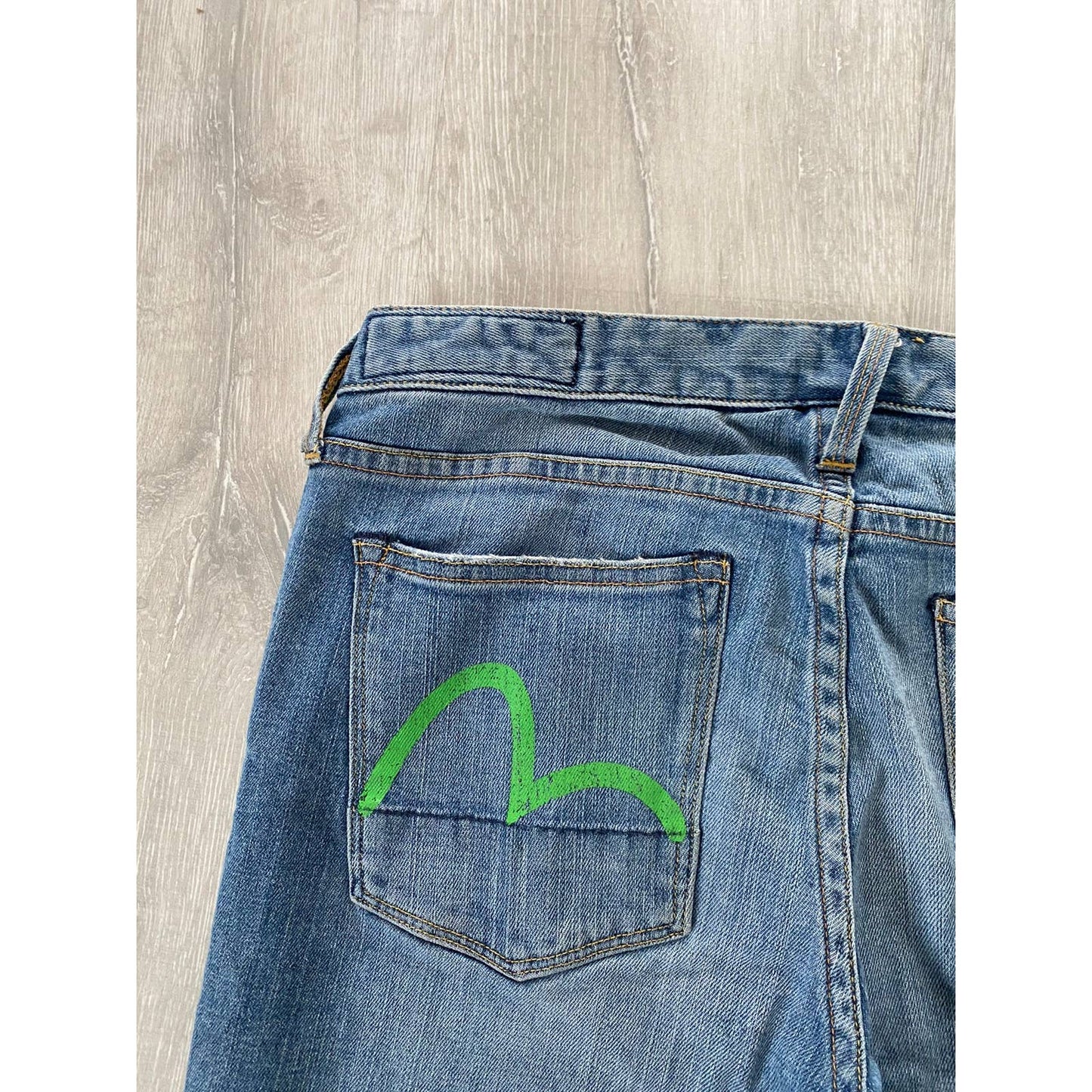 Evisu Japan vintage navy jeans green seagulls