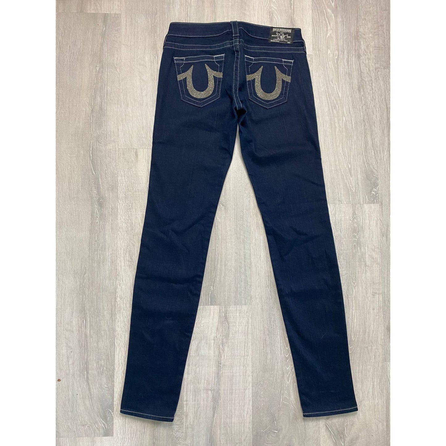 True Religion vintage navy jeans gem stones logo Y2K
