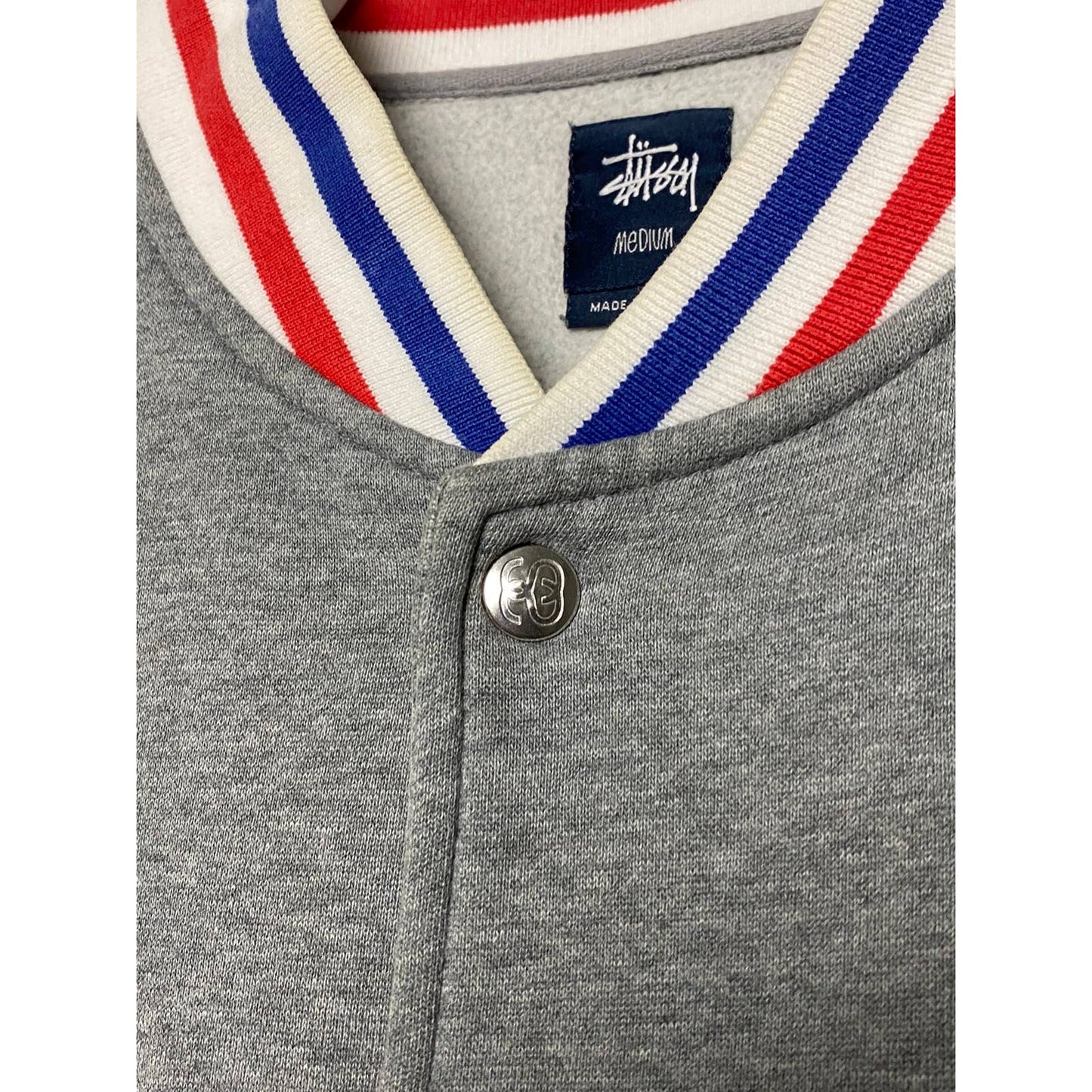 Stussy varsity jacket grey button up sweatshirt