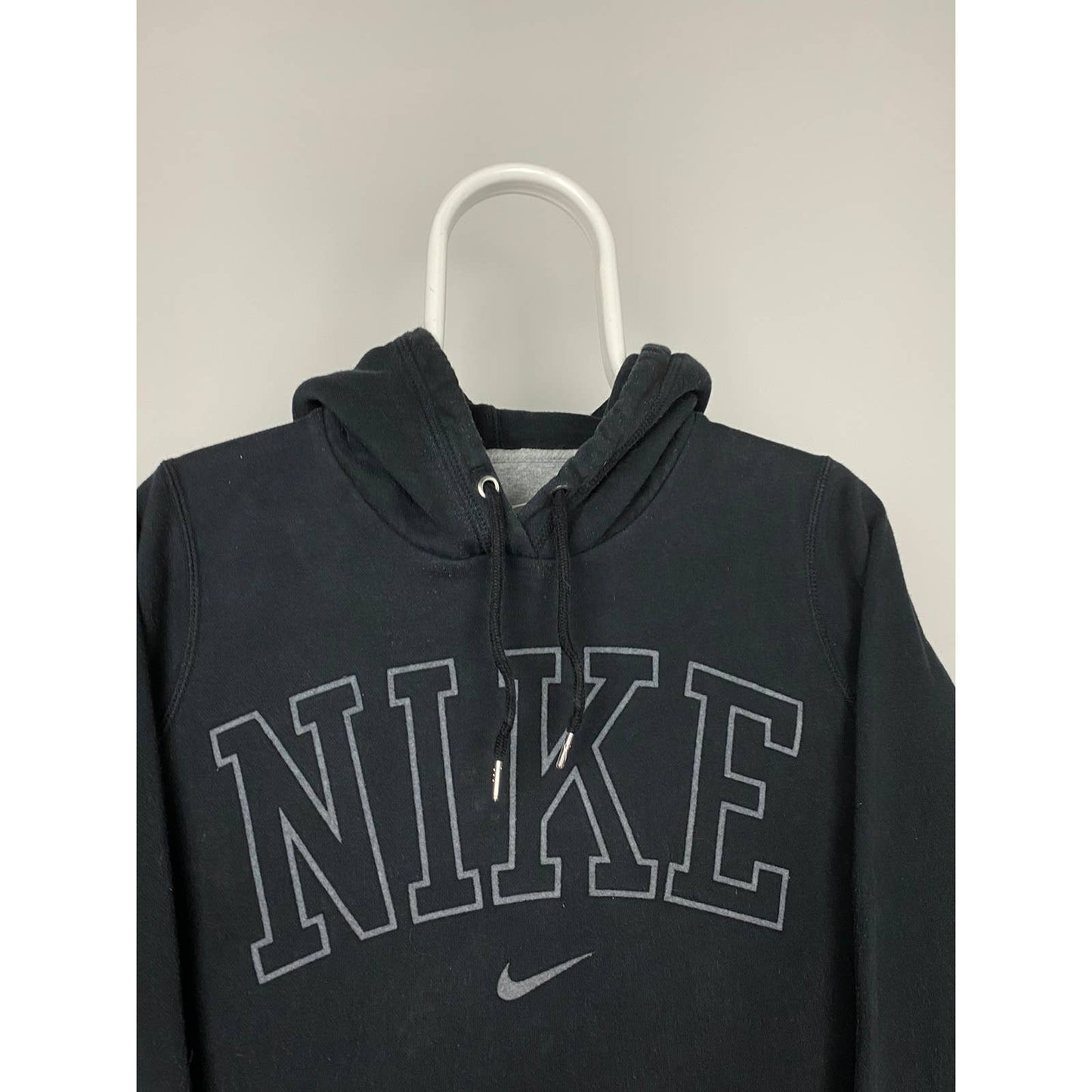 Nike spell out center swoosh hoodie black sweatshirt vintage