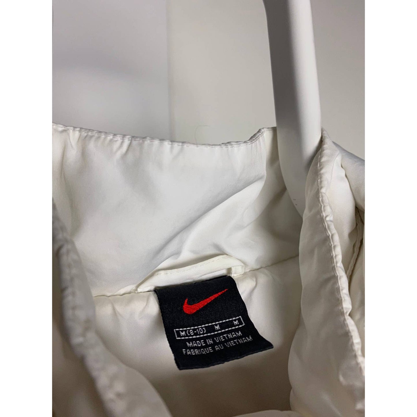 Nike vintage puffer jacket big logo white neon yellow 90s