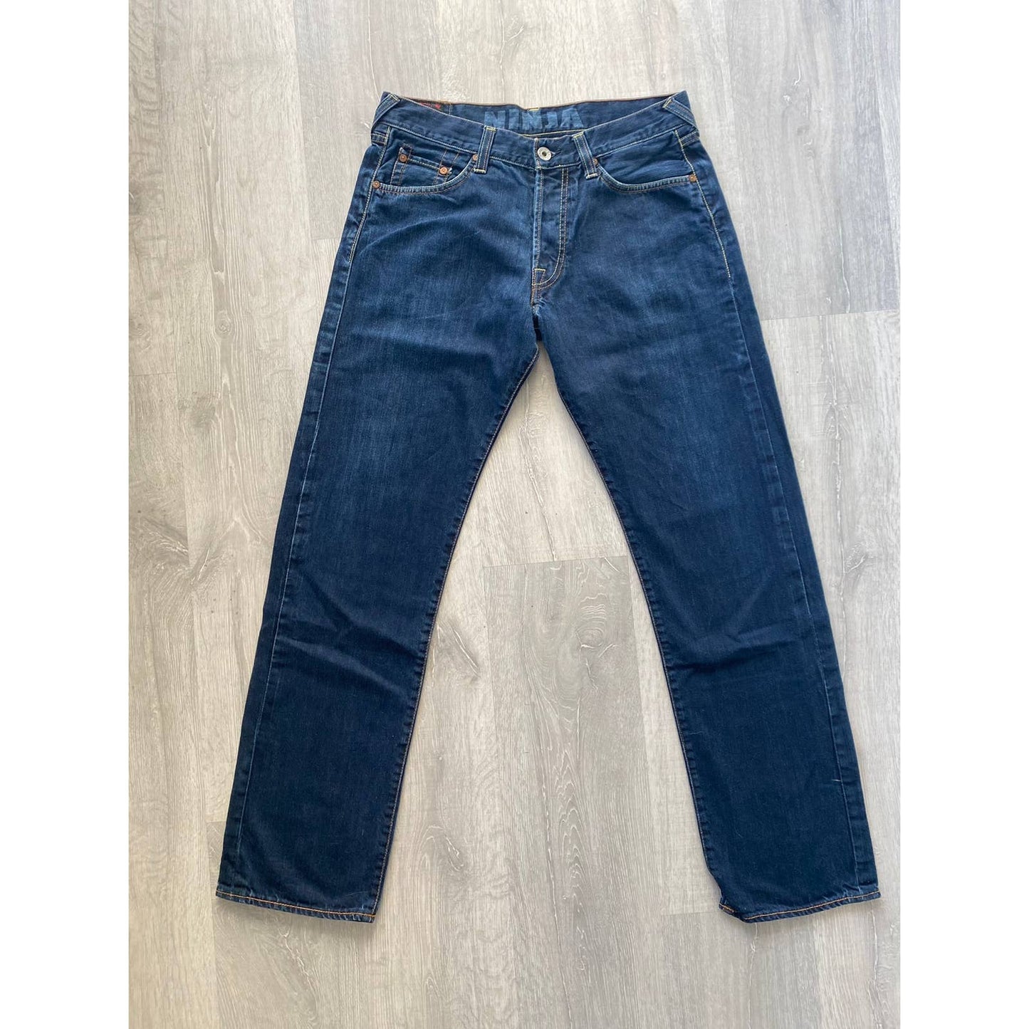Evisu EU ED vintage navy jeans silver reflective jeans seagull
